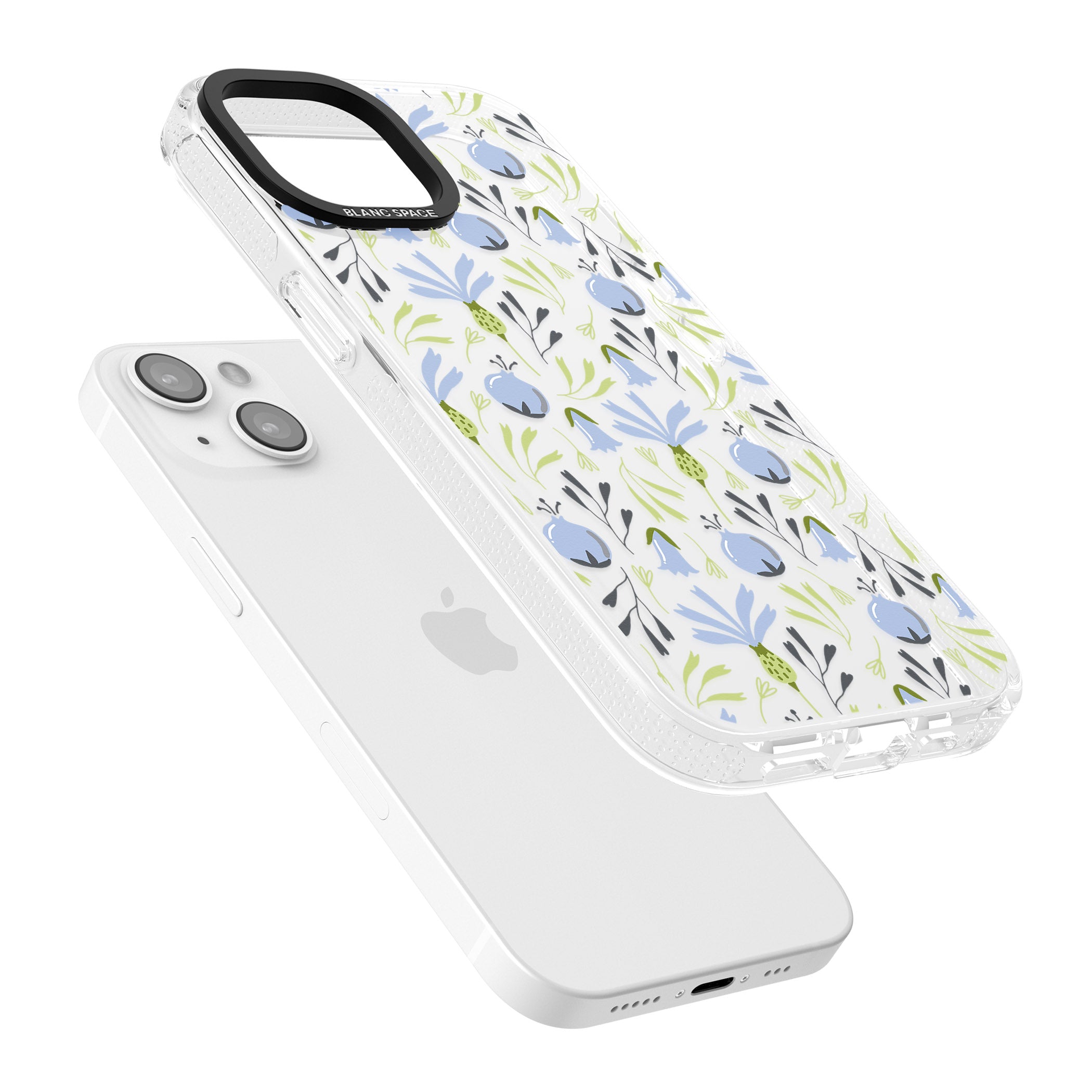Blue Flora Transparent Floral iPhone 15 / 14 / 13 Clear Case Impact Air - Blanc Space