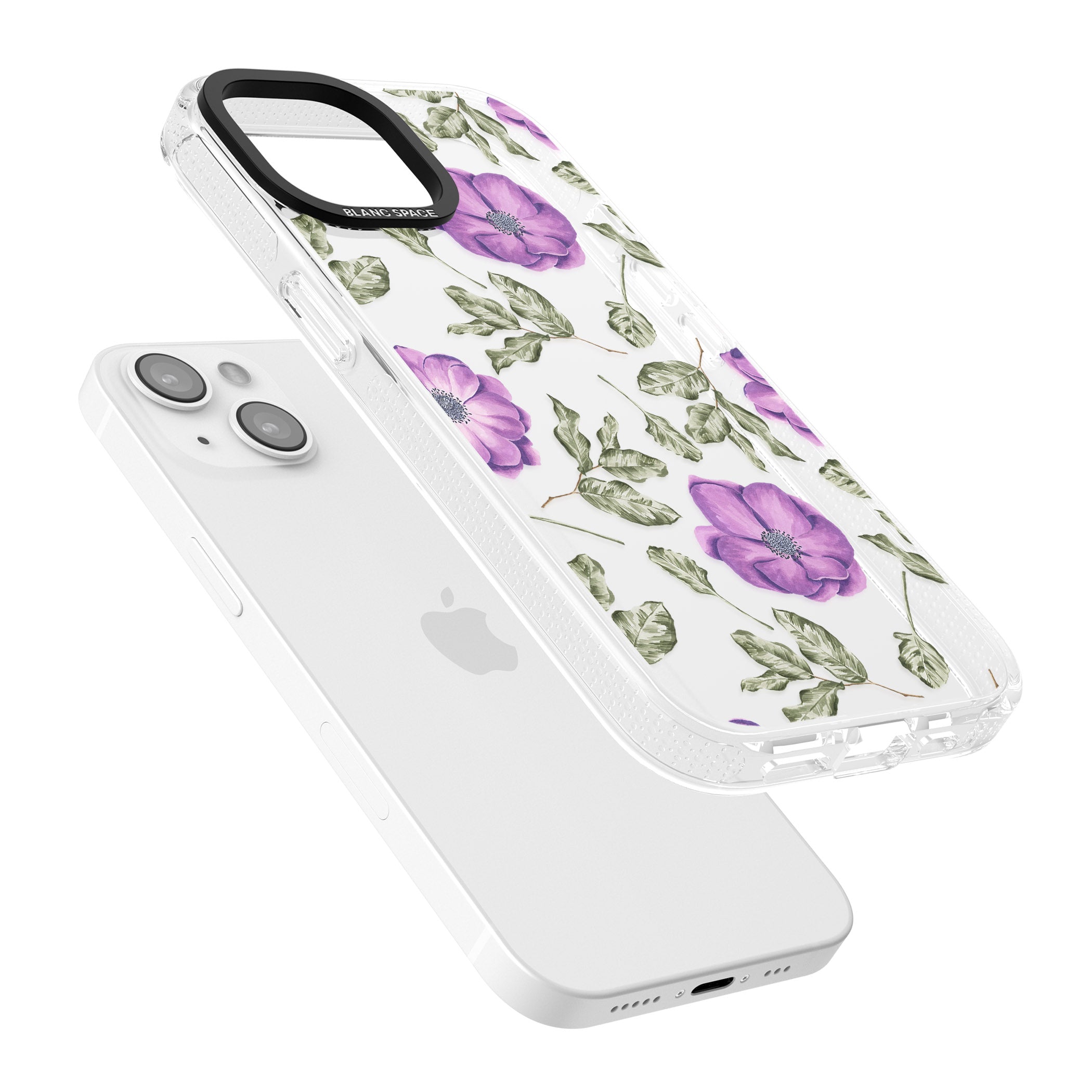 Purple Blossoms Transparent Floral iPhone 15 / 14 / 13 Clear Case Impact Air - Blanc Space