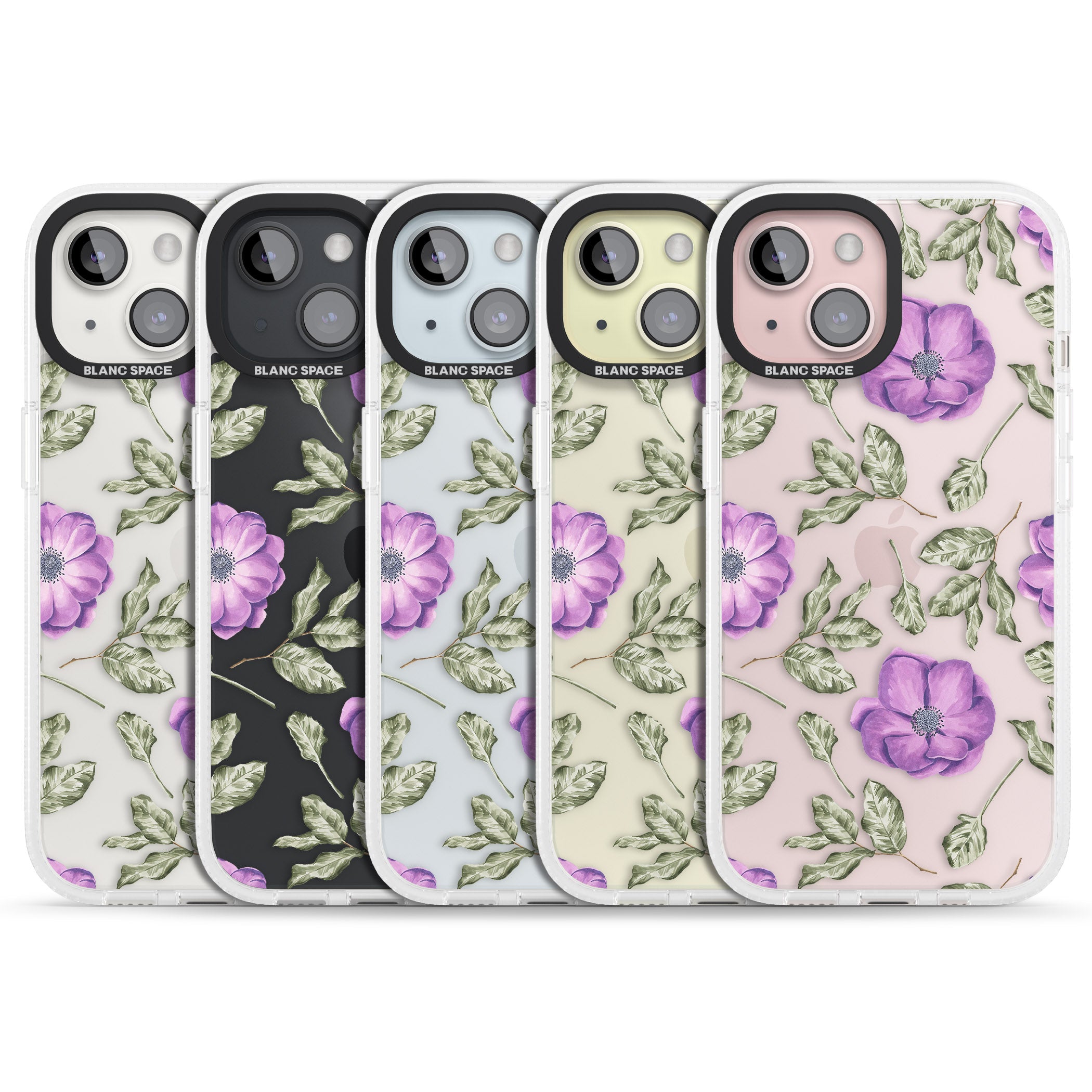 Purple Blossoms Transparent Floral iPhone 15 / 14 / 13 Clear Case Impact Air - Blanc Space