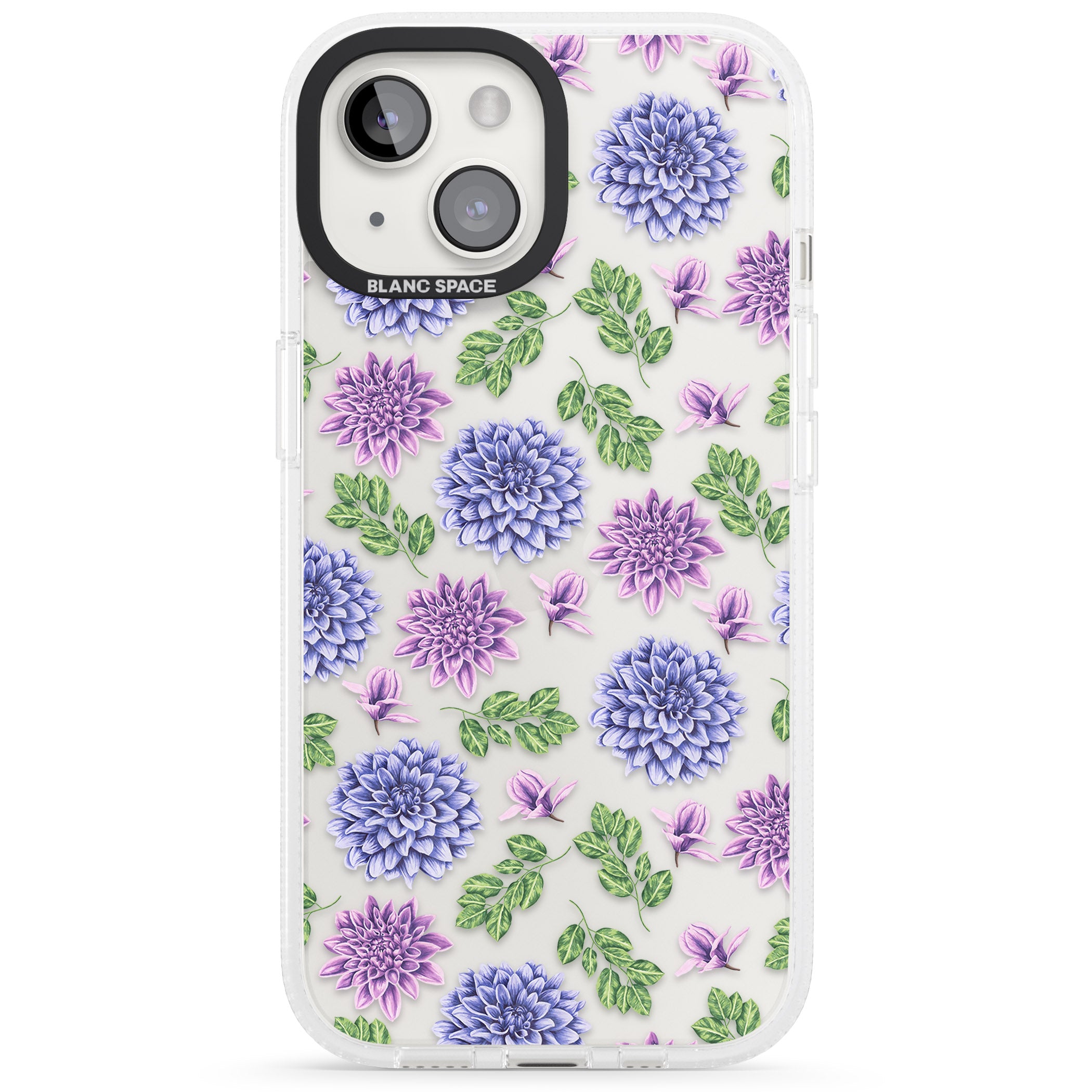 Purple Dahlias Transparent Floral iPhone 15 / 14 / 13 Clear Case Impact Air - Blanc Space