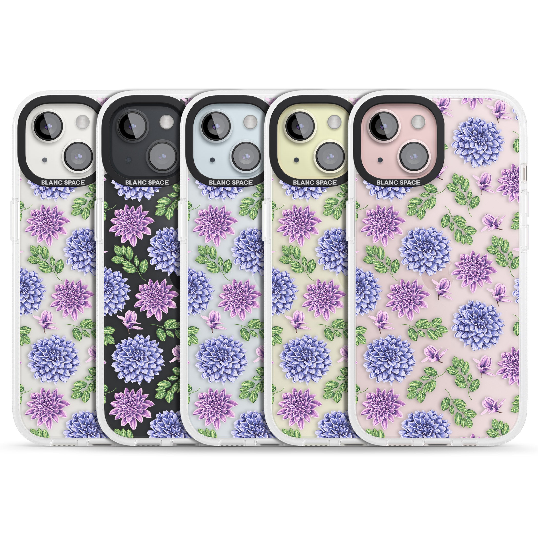 Purple Dahlias Transparent Floral iPhone 15 / 14 / 13 Clear Case Impact Air - Blanc Space