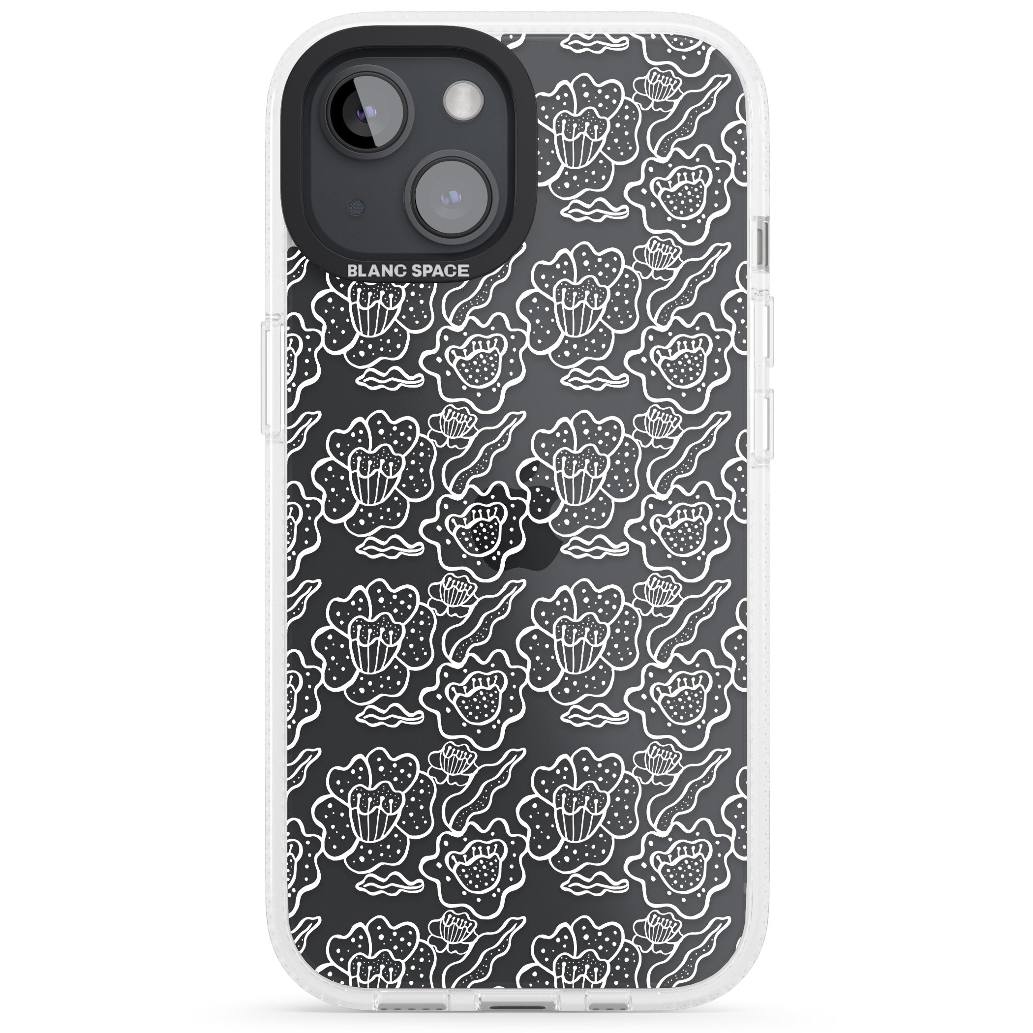 Funky Floral Patterns White on Clear iPhone 15 / 14 / 13 Clear Case Impact Air - Blanc Space