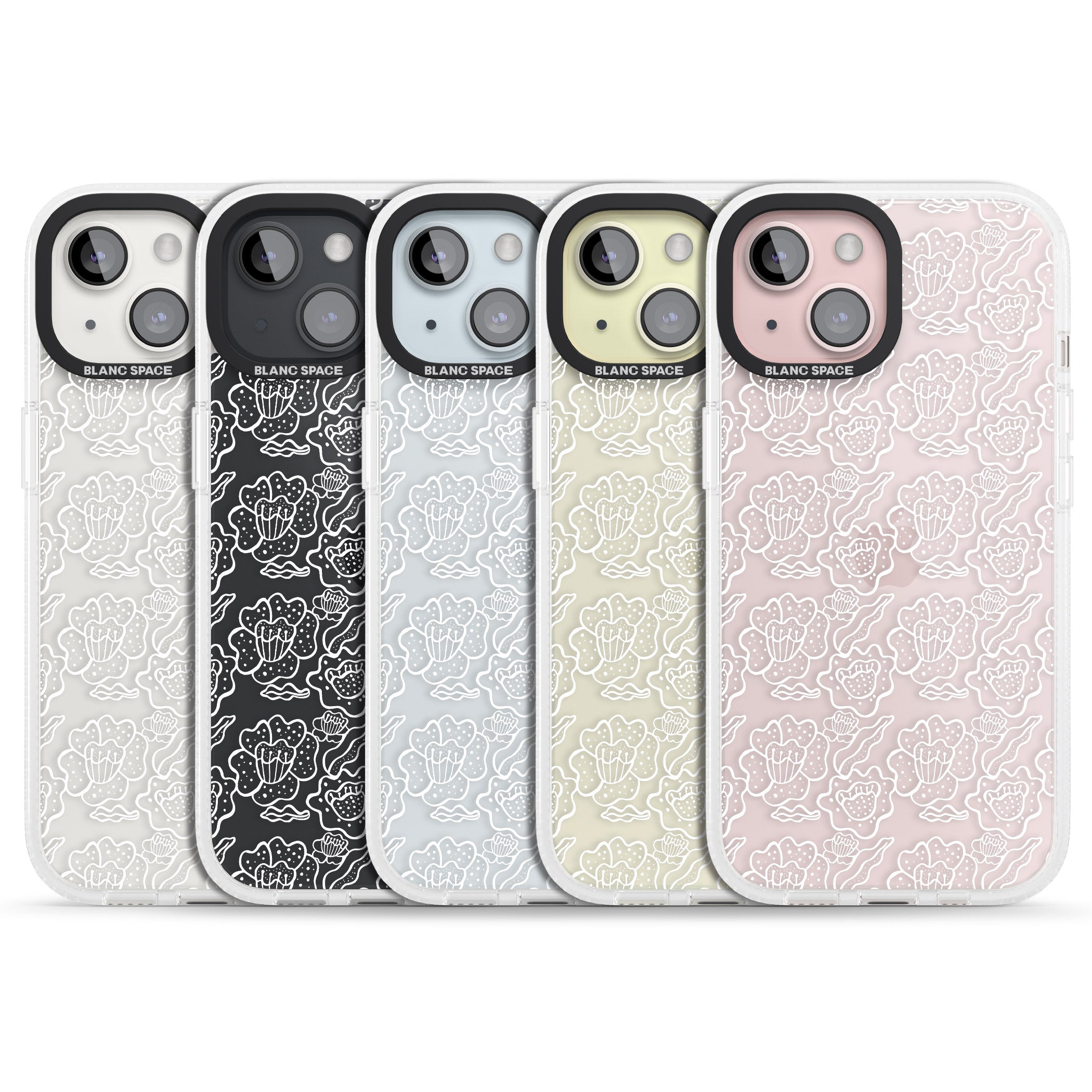 Funky Floral Patterns White on Clear iPhone 15 / 14 / 13 Clear Case Impact Air - Blanc Space