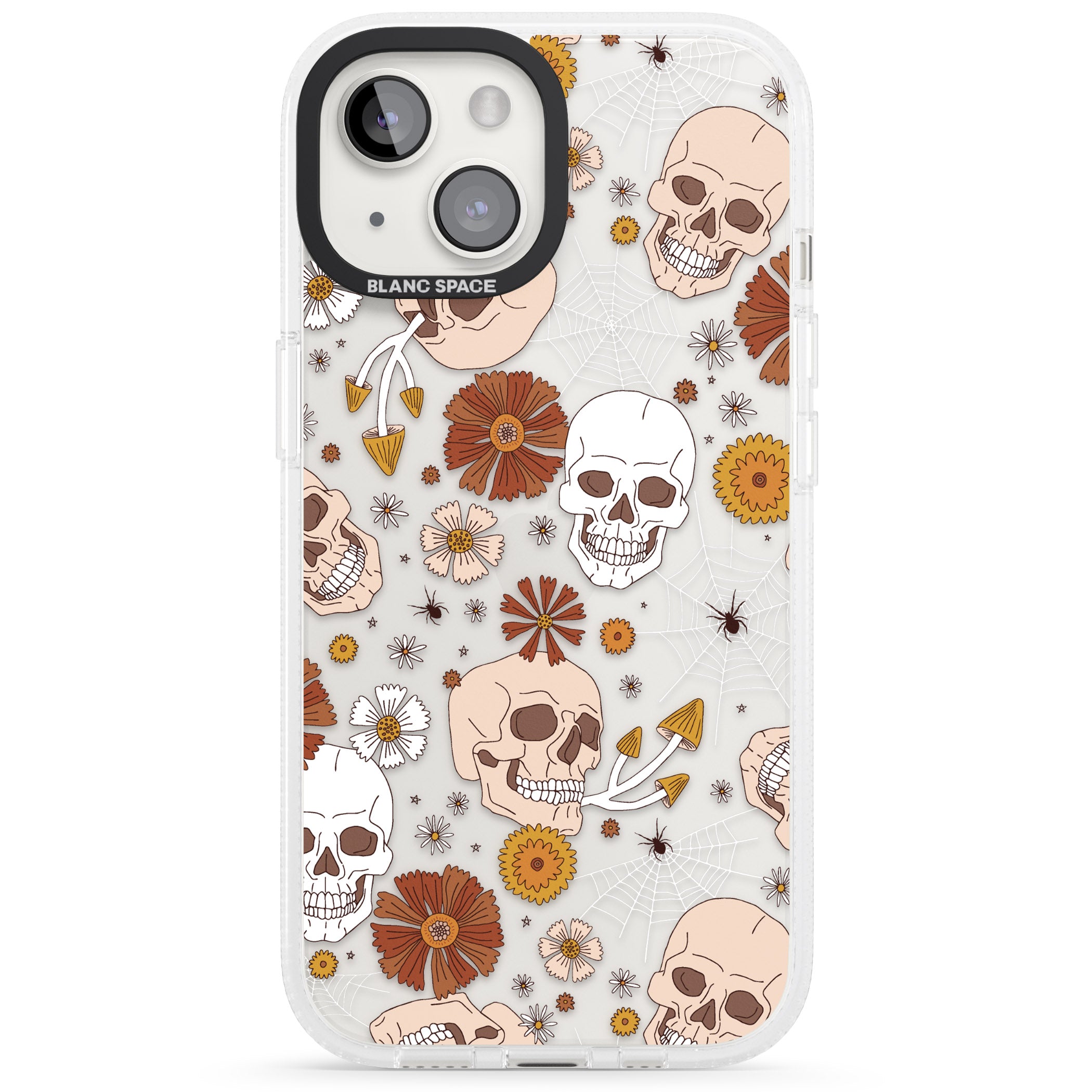 Halloween Skulls and Flowers iPhone 15 / 14 / 13 Clear Case Impact Air - Blanc Space