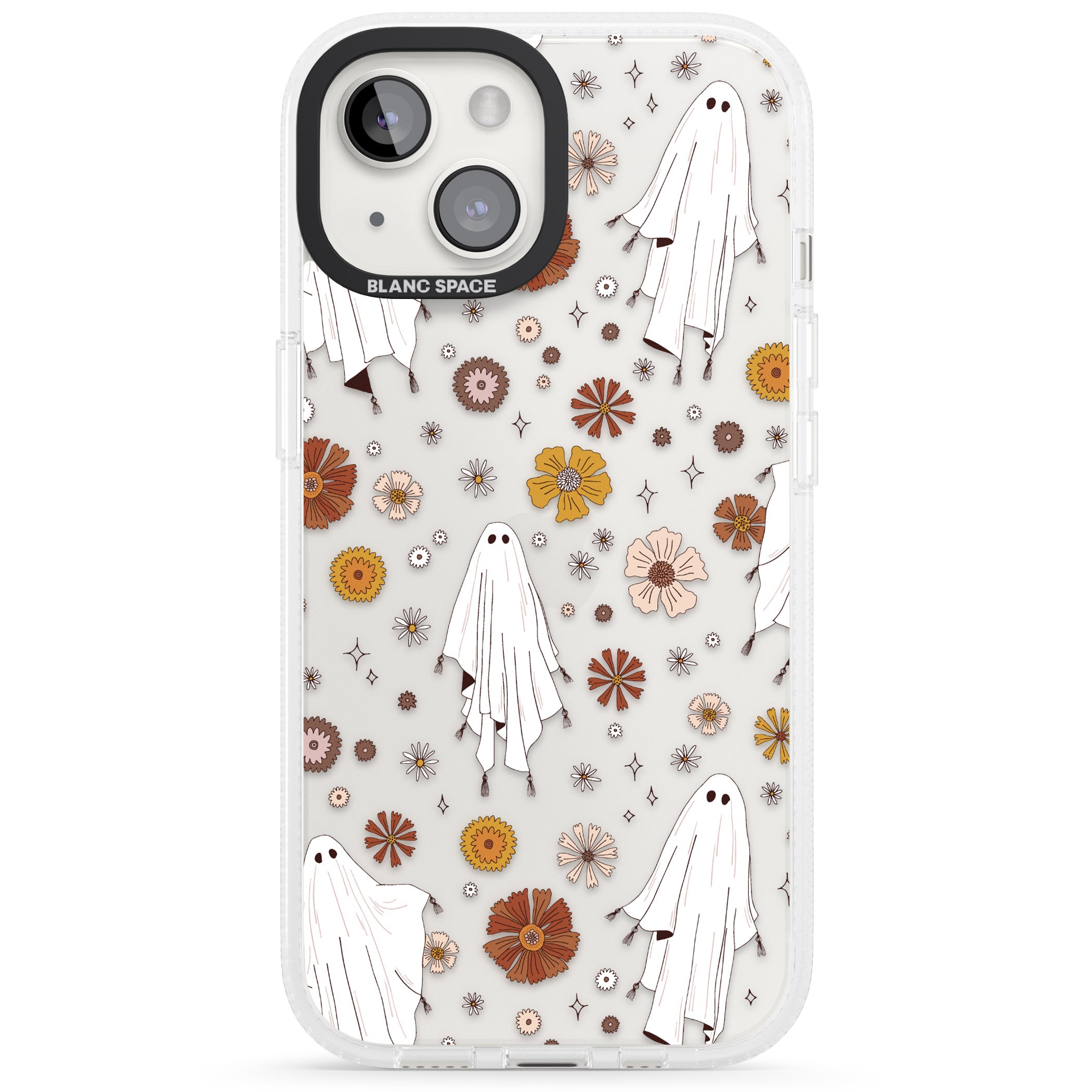 Halloween Ghosts and Flowers iPhone 15 / 14 / 13 Clear Case Impact Air - Blanc Space