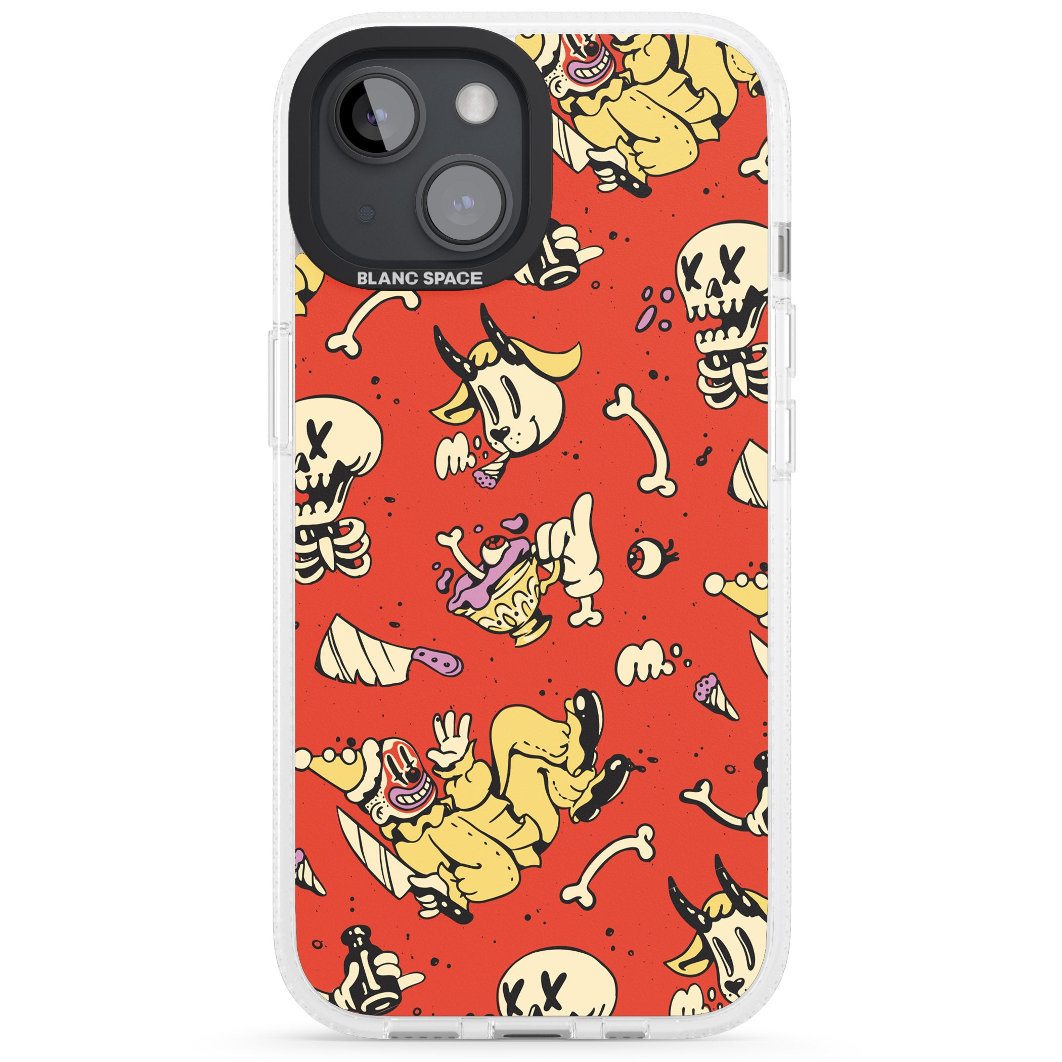 Red Retro Halloween Pattern iPhone 15 / 14 / 13 Clear Case Impact Air - Blanc Space