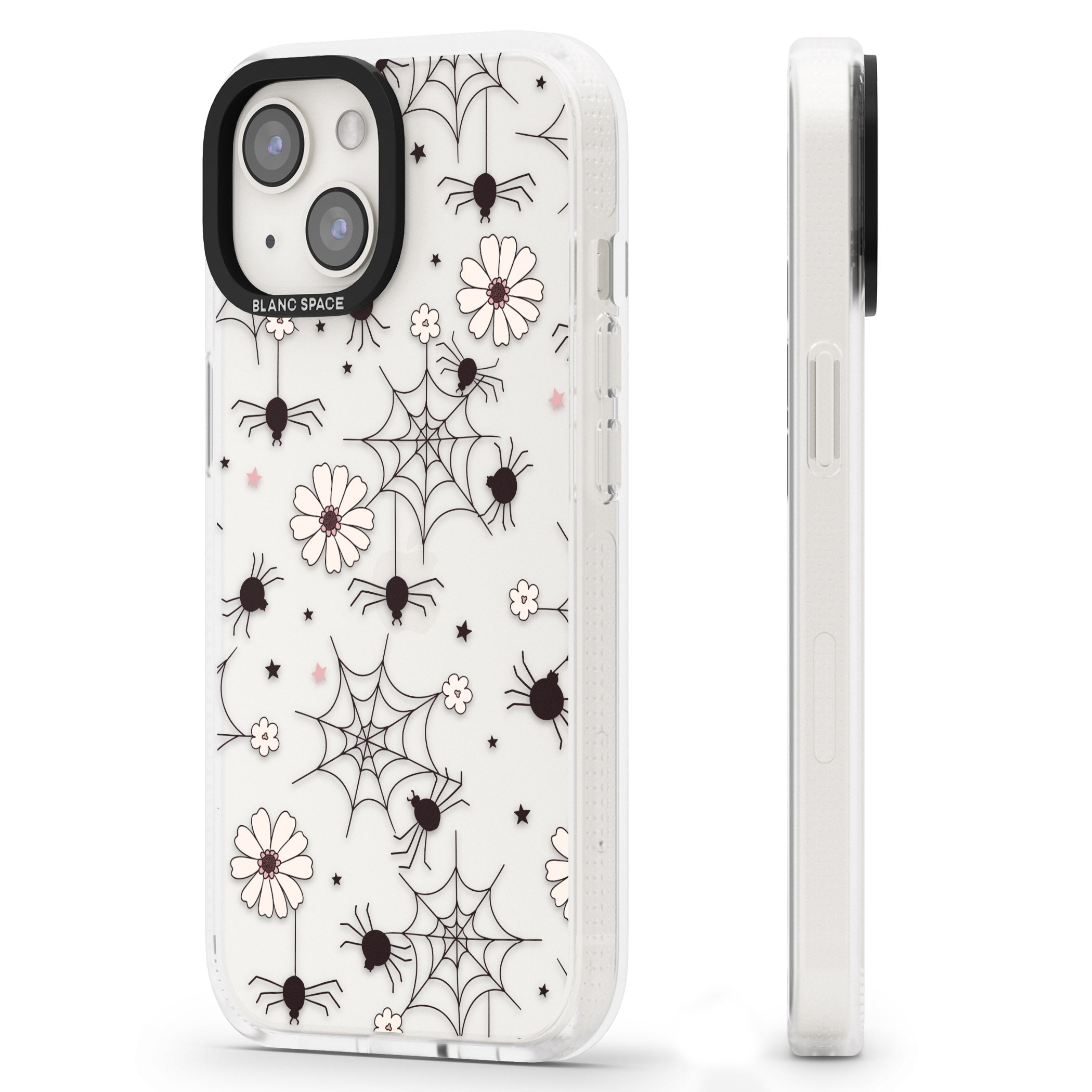 Spiders and Flowers Pattern iPhone 15 / 14 / 13 Clear Case Impact Air - Blanc Space