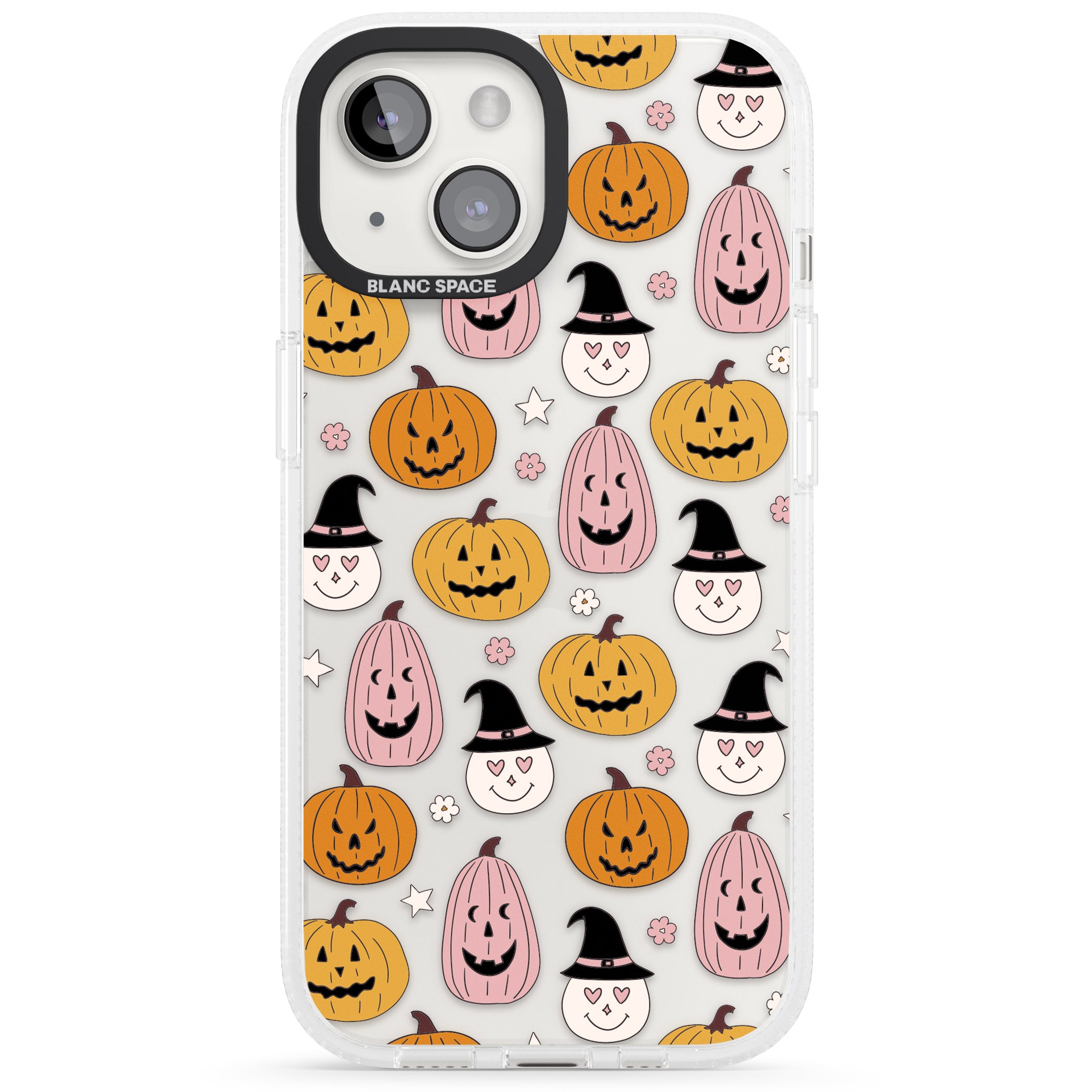 Witches and Pumpkins Pattern iPhone 15 / 14 / 13 Clear Case Impact Air - Blanc Space