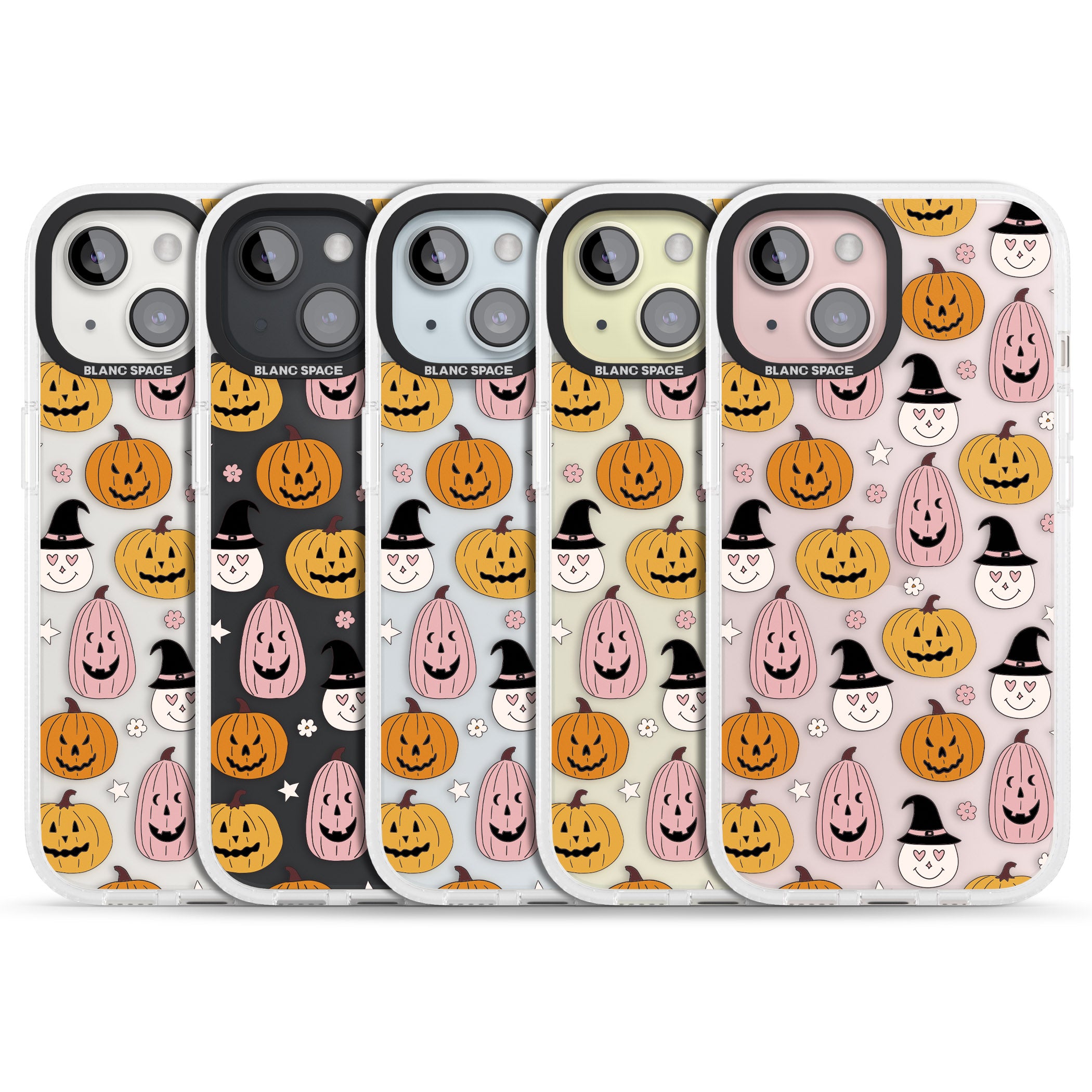 Witches and Pumpkins Pattern iPhone 15 / 14 / 13 Clear Case Impact Air - Blanc Space