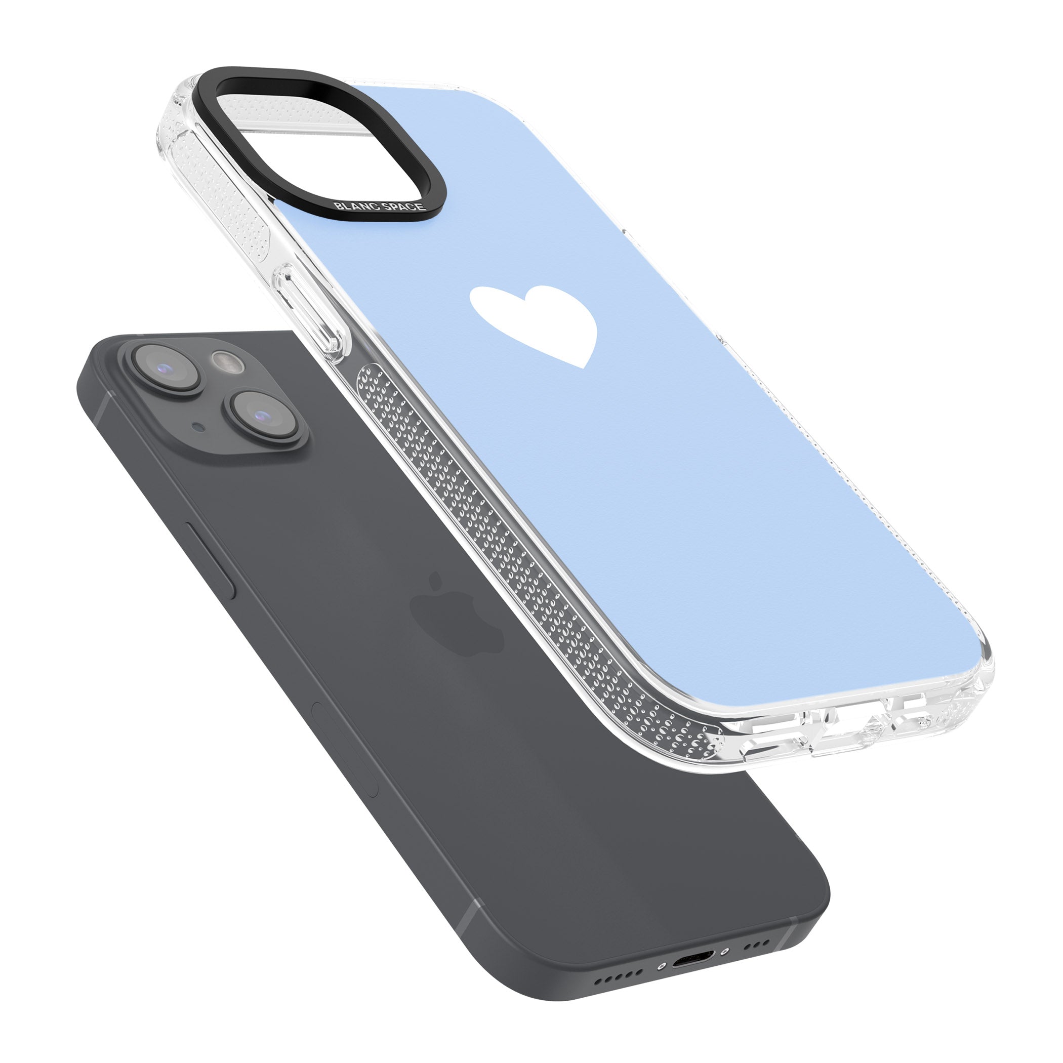Single Heart Design: White & Baby Blue iPhone 15 / 14 / 13 Clear Case Impact Air - Blanc Space