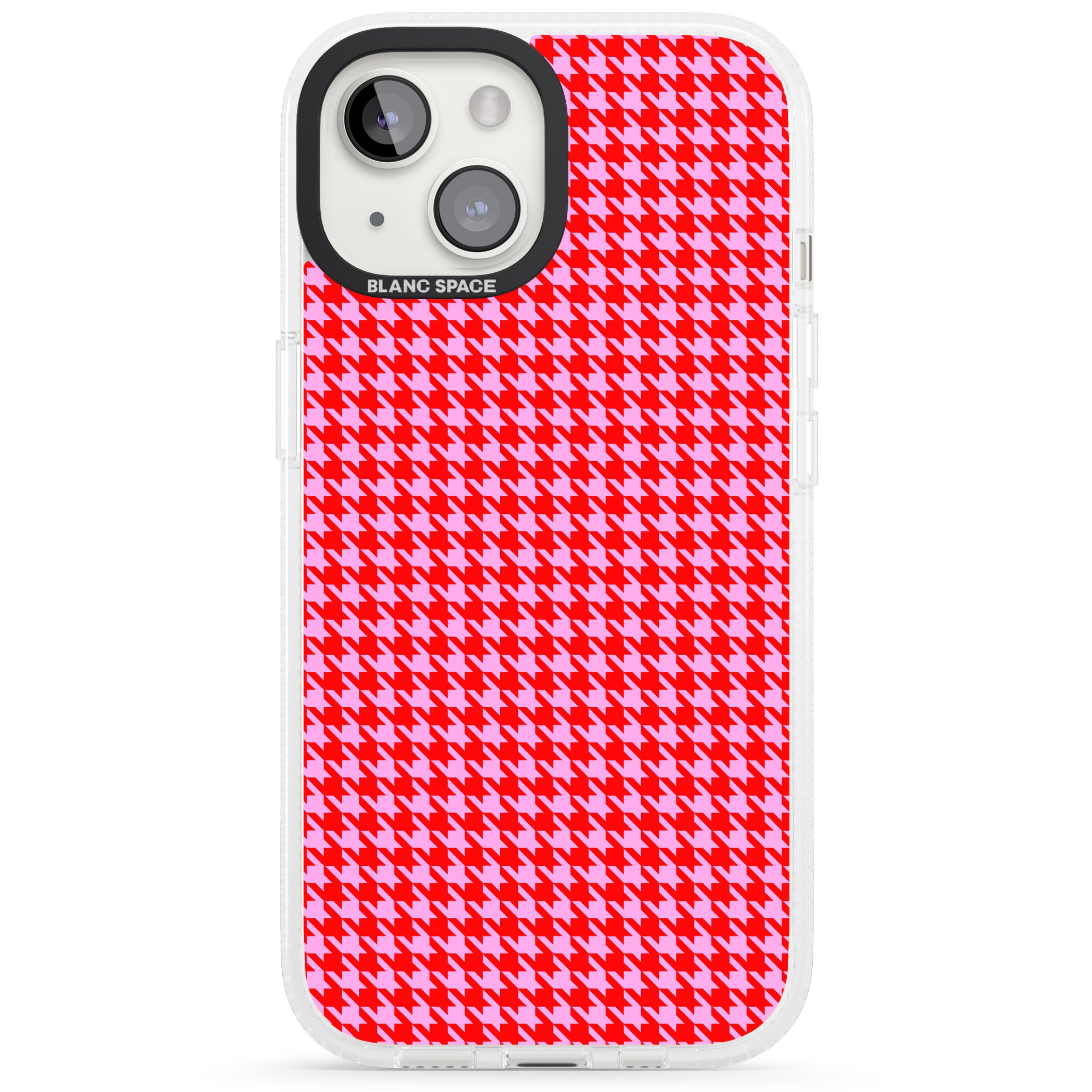 Neon Pink & Red Houndstooth Pattern iPhone 15 / 14 / 13 Clear Case Impact Air - Blanc Space