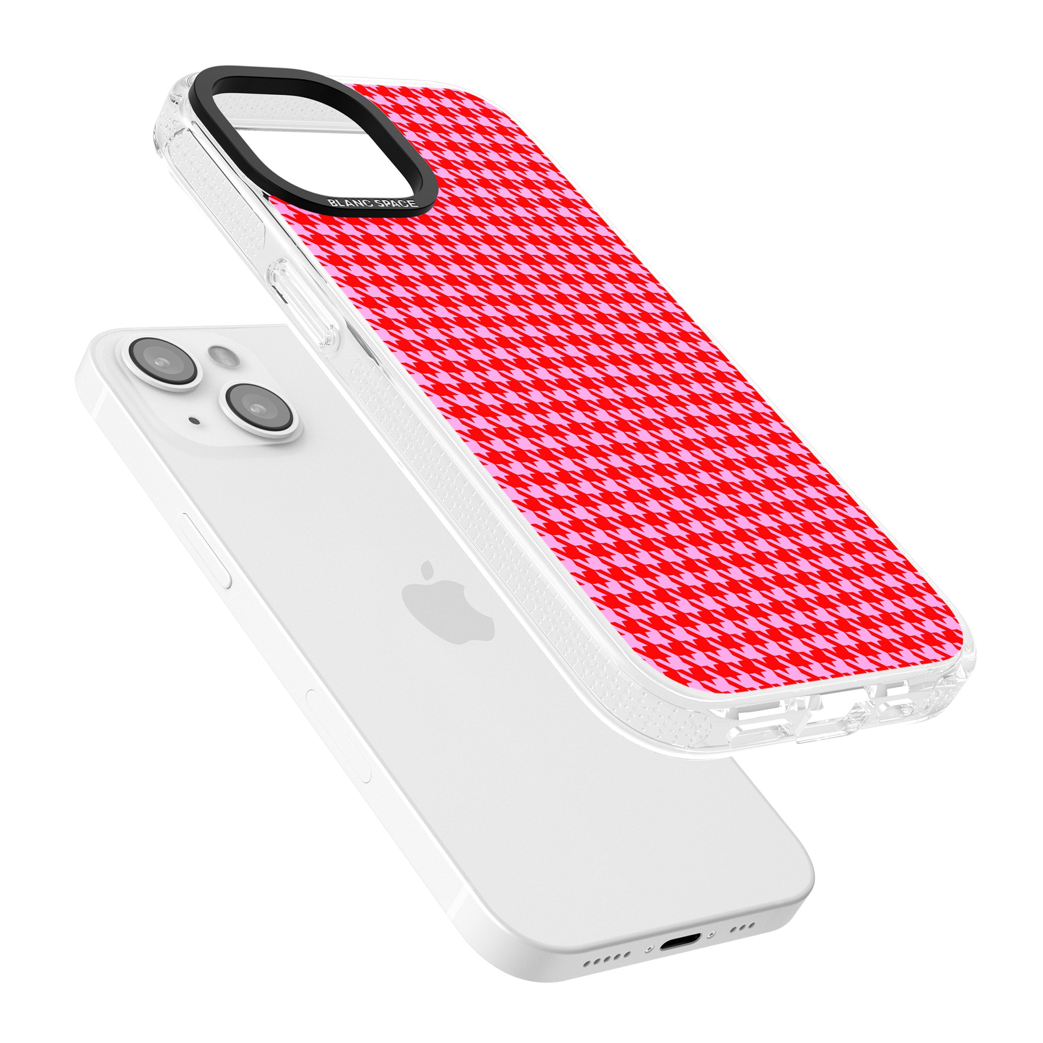 Neon Pink & Red Houndstooth Pattern iPhone 15 / 14 / 13 Clear Case Impact Air - Blanc Space