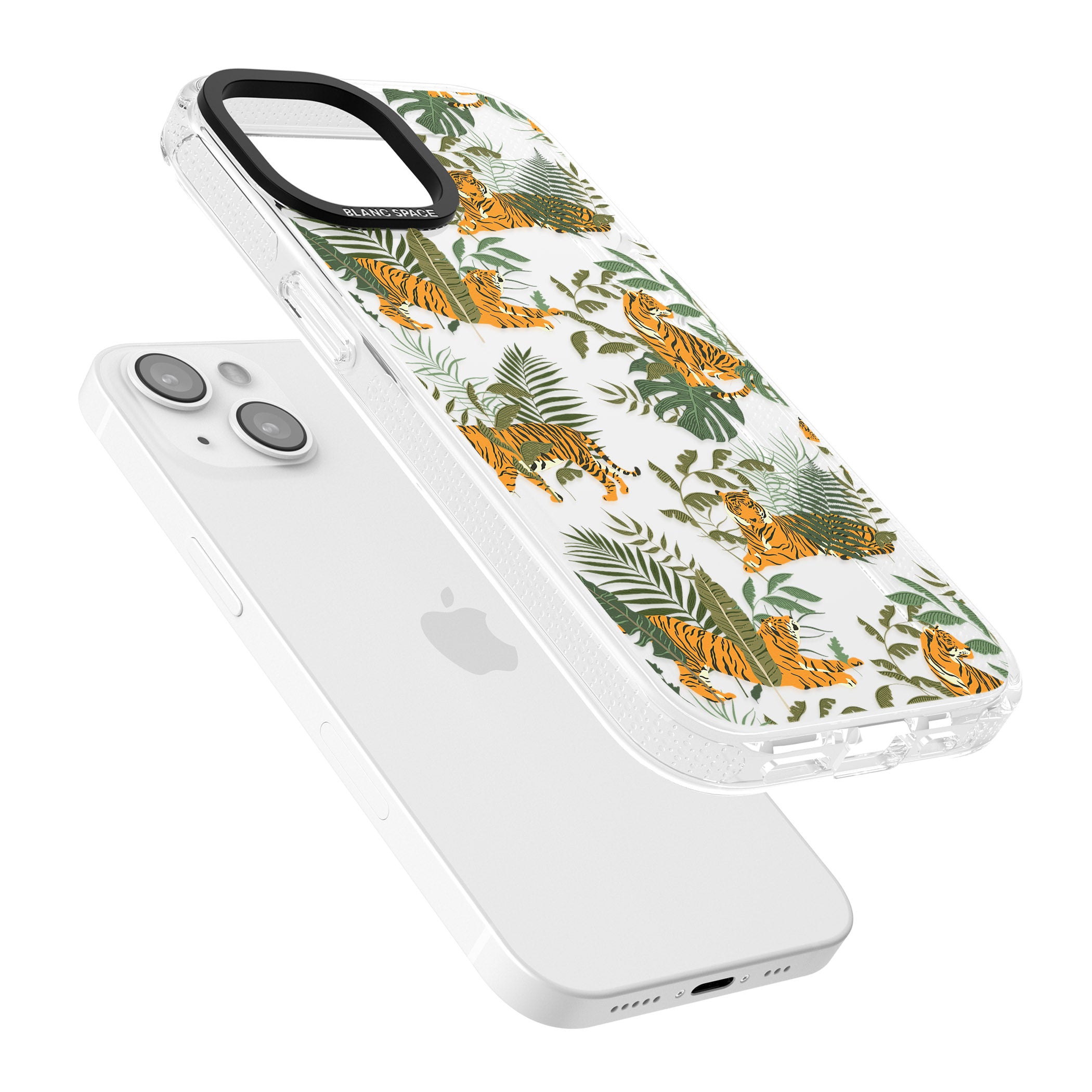 ClearTiger & Fern Jungle Cat Pattern iPhone 15 / 14 / 13 Clear Case Impact Air - Blanc Space