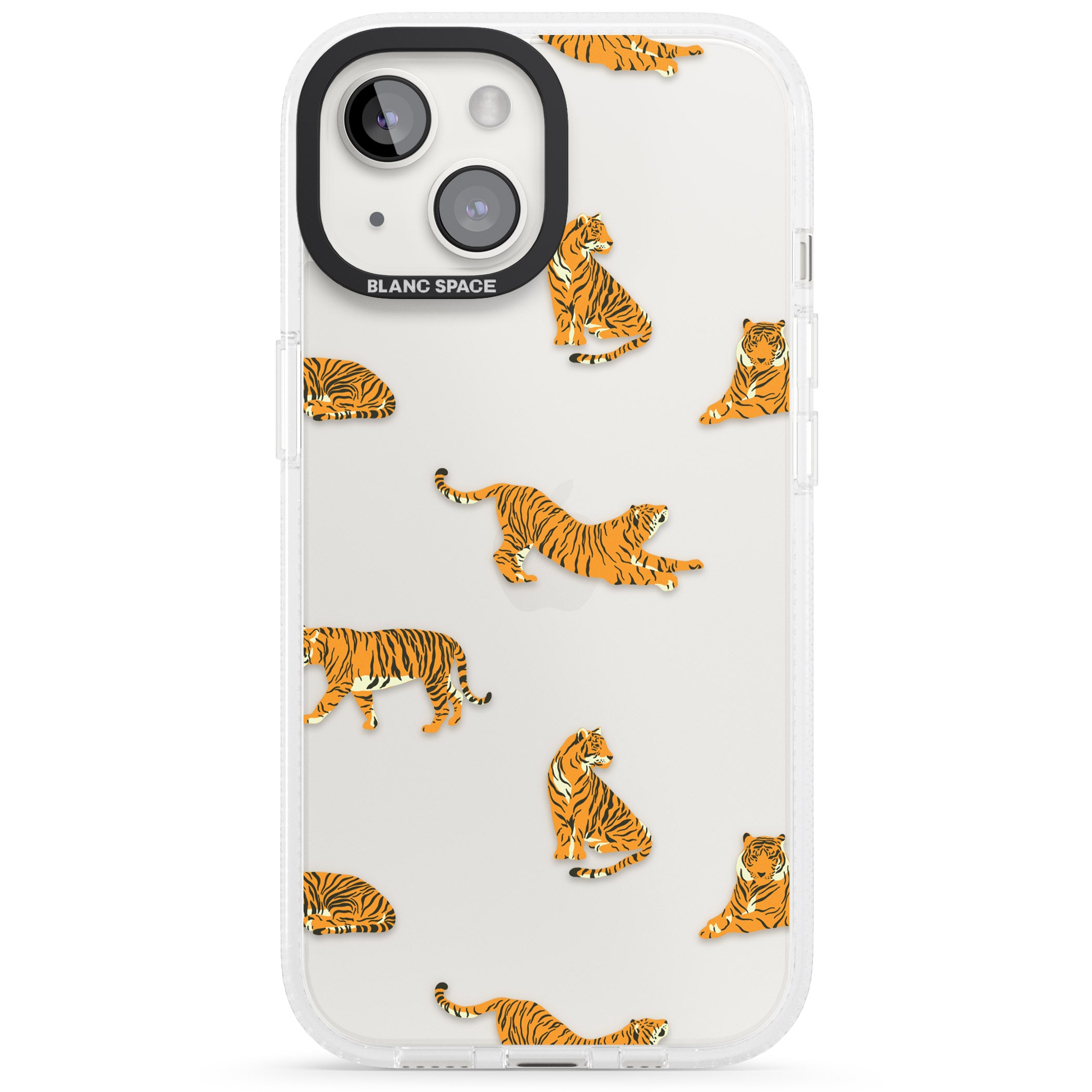 Clear Tiger Jungle Cat Pattern iPhone 15 / 14 / 13 Clear Case Impact Air - Blanc Space