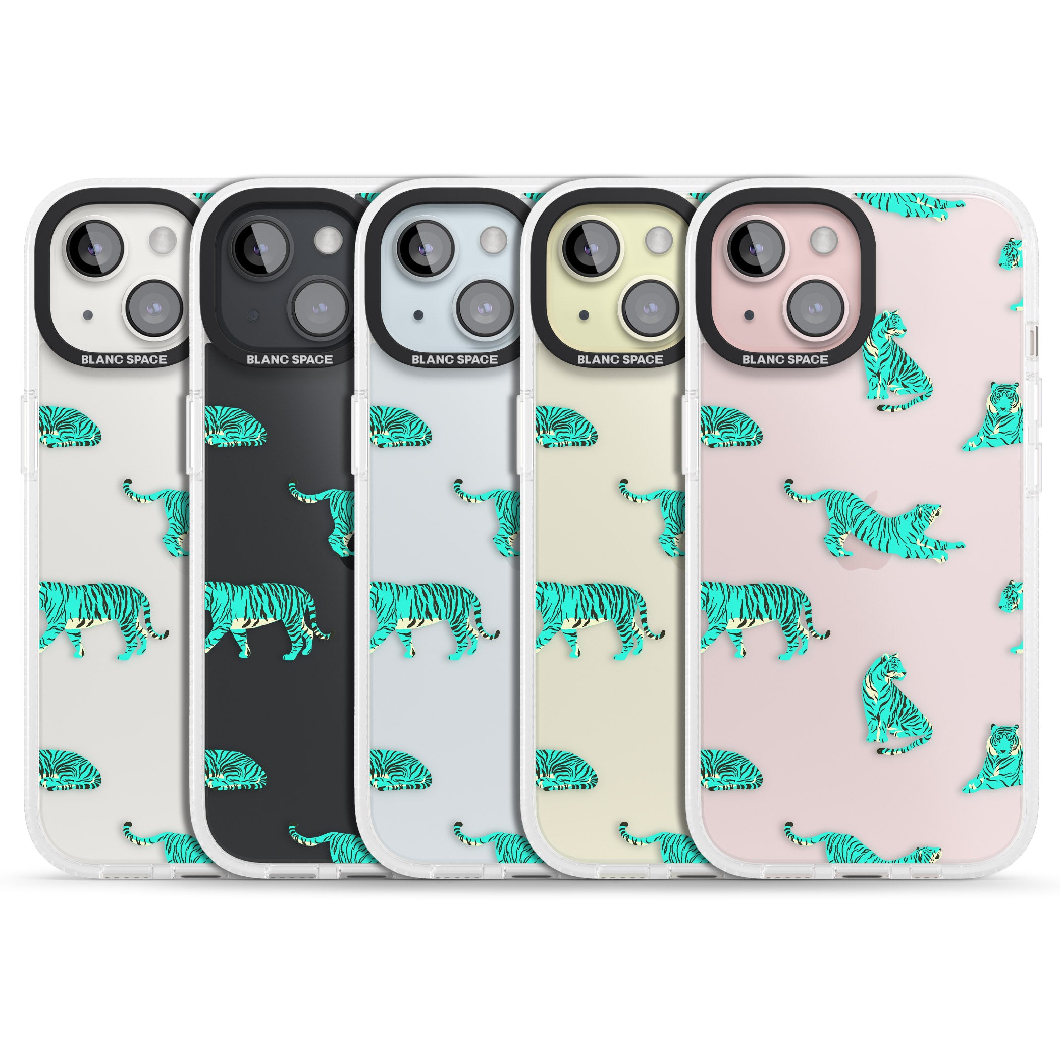 Turquoise Tiger Jungle Cat Pattern iPhone 15 / 14 / 13 Clear Case Impact Air - Blanc Space