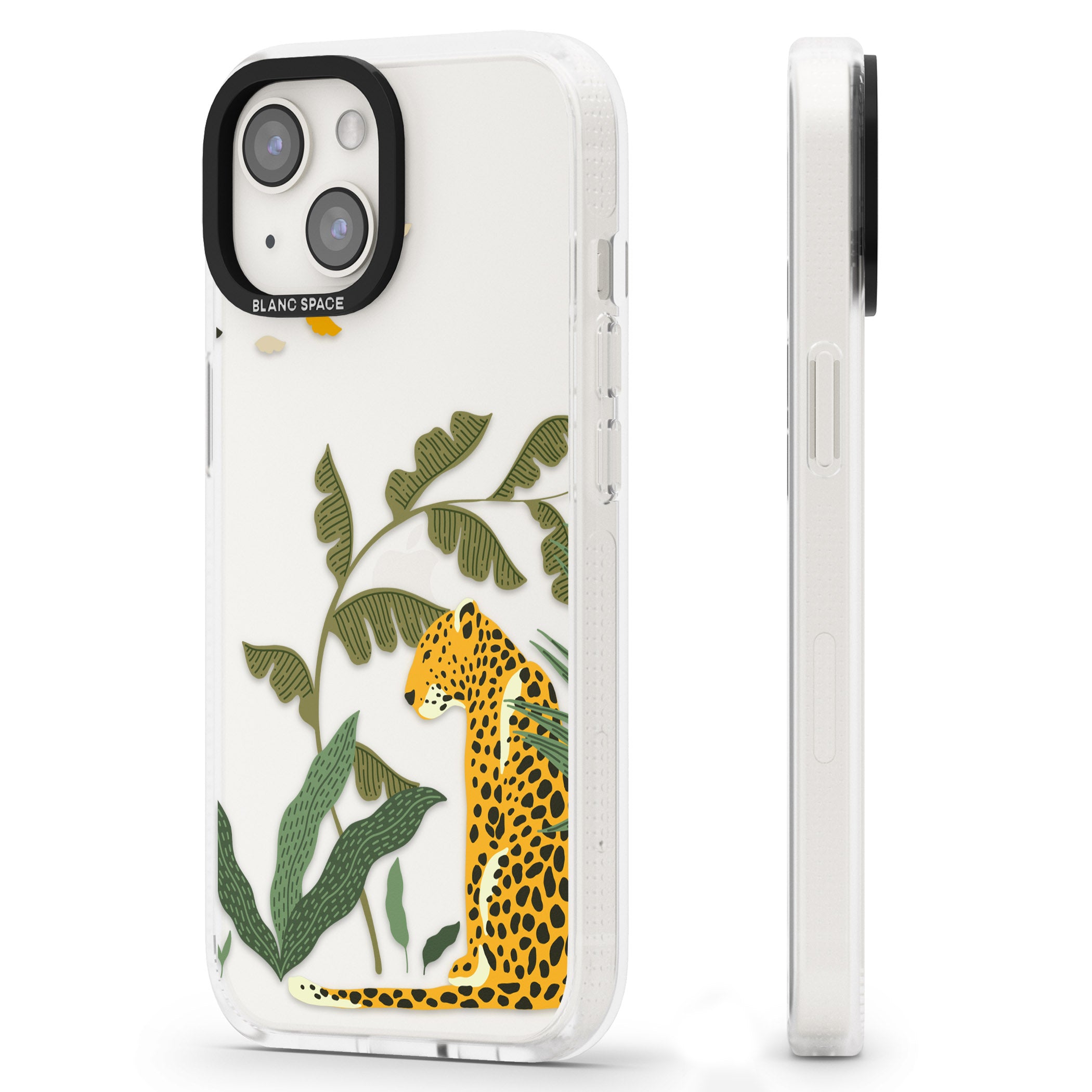 Large Jaguar Clear Jungle Cat Pattern iPhone 15 / 14 / 13 Clear Case Impact Air - Blanc Space