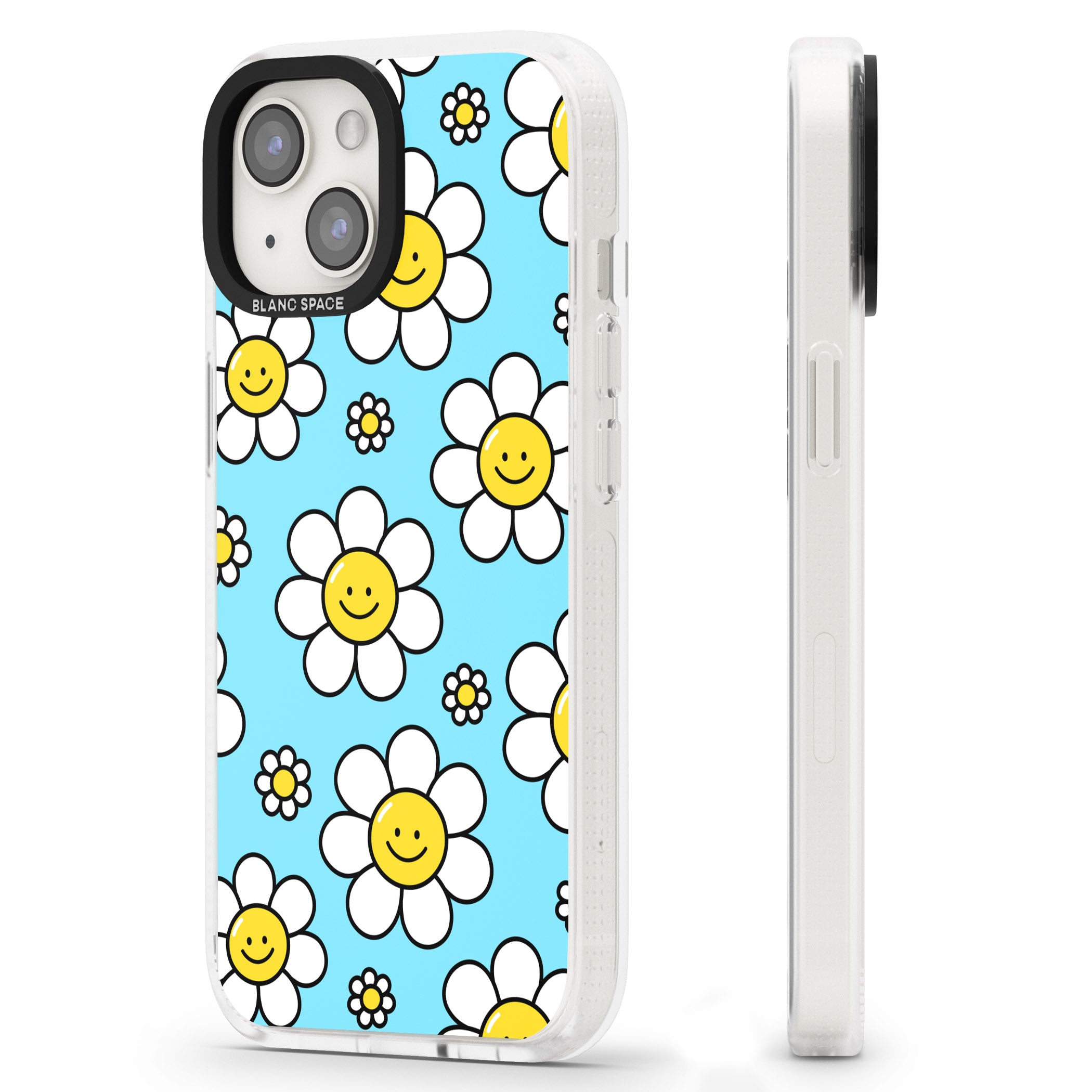 Daisy Faces Kawaii Pattern iPhone 15 / 14 / 13 Clear Case Impact Air - Blanc Space
