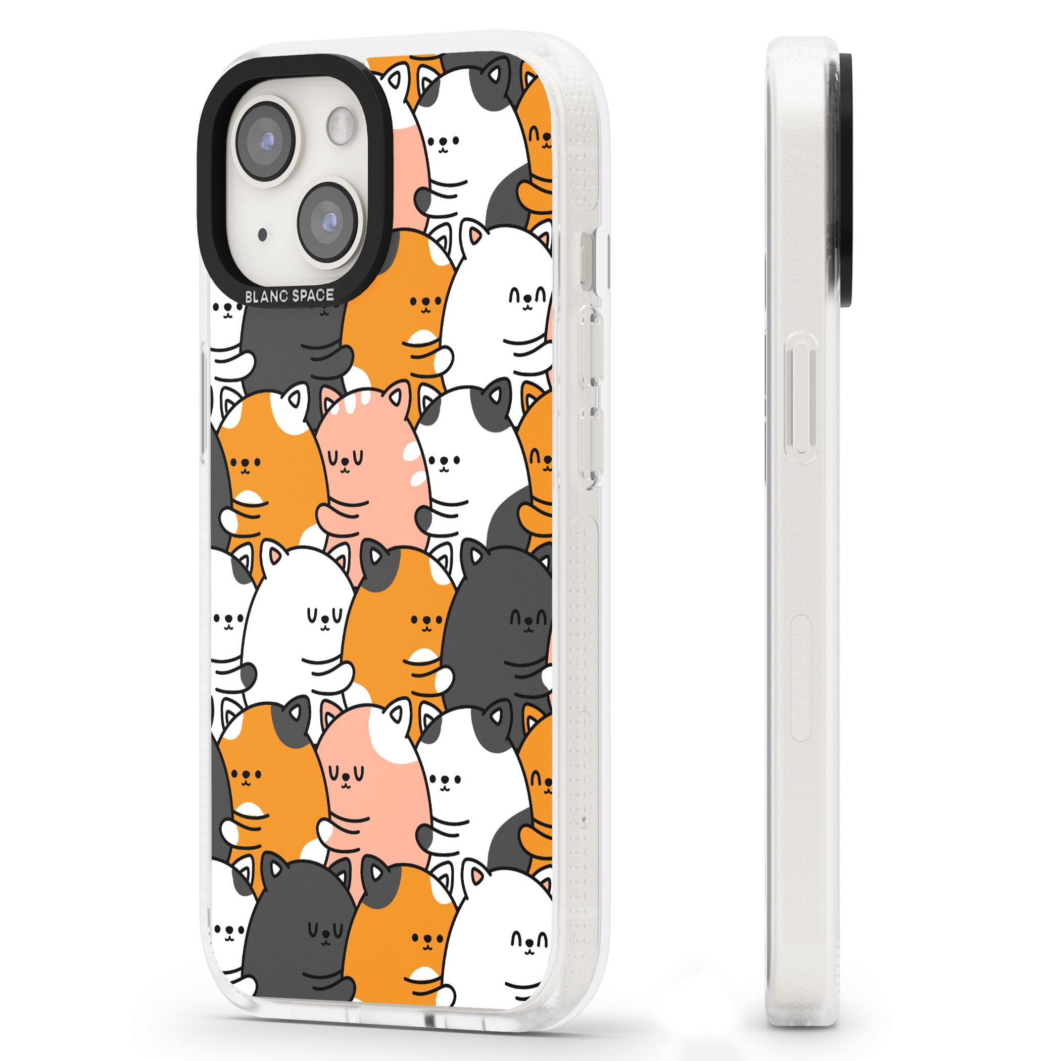 Spooning Cats Kawaii Pattern iPhone 15 / 14 / 13 Clear Case Impact Air - Blanc Space
