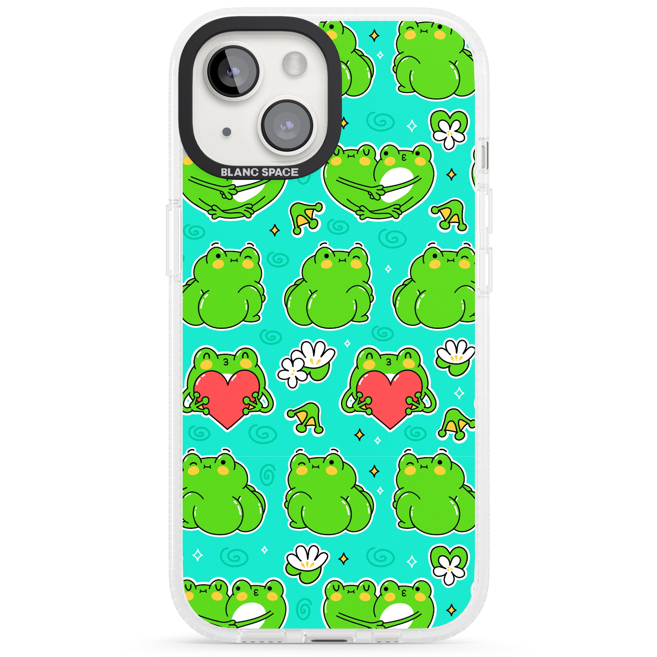 Frog Booty Kawaii Pattern iPhone 15 / 14 / 13 Clear Case Impact Air - Blanc Space