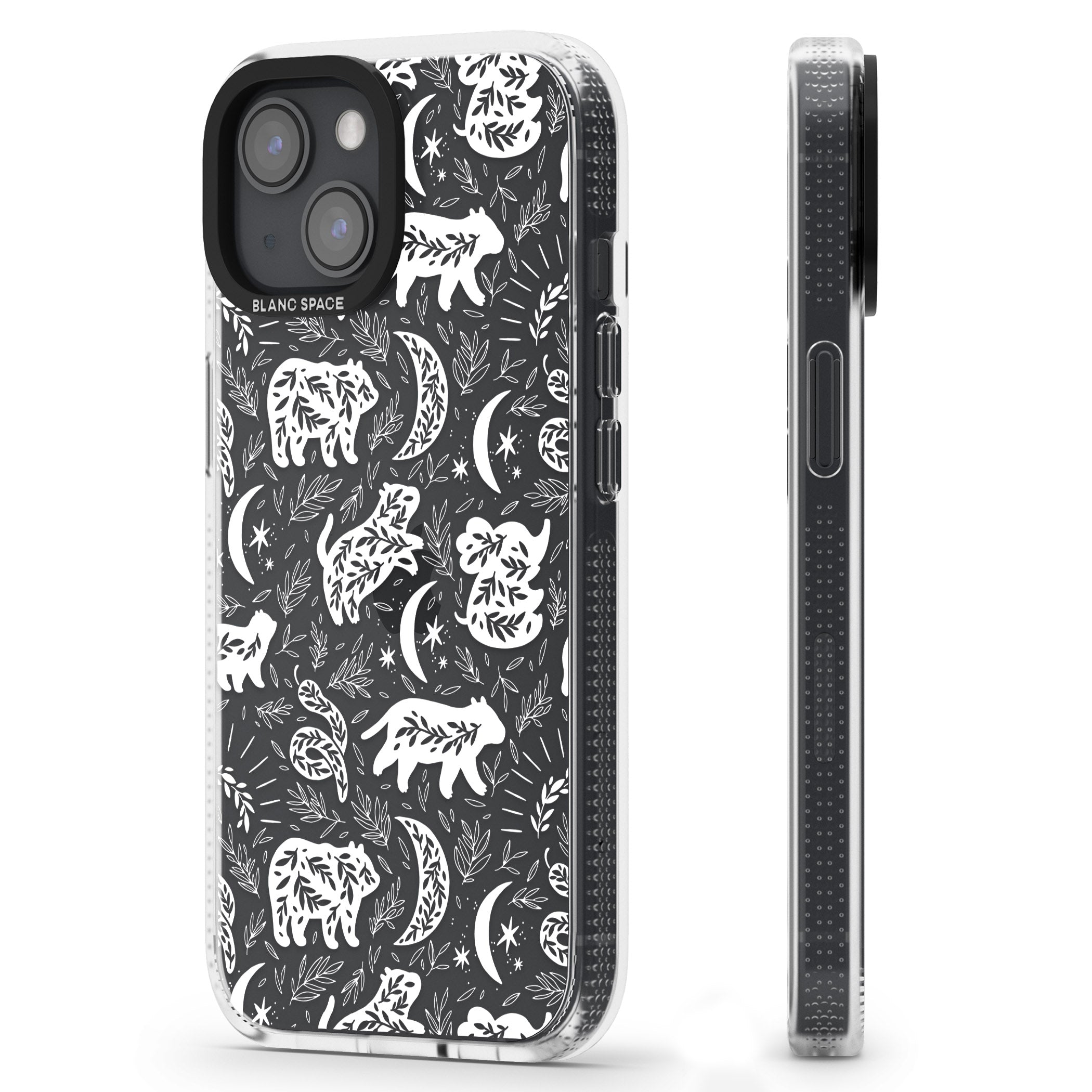 Forest Animal Silhouettes: White/Clear iPhone 15 / 14 / 13 Clear Case Impact Air - Blanc Space