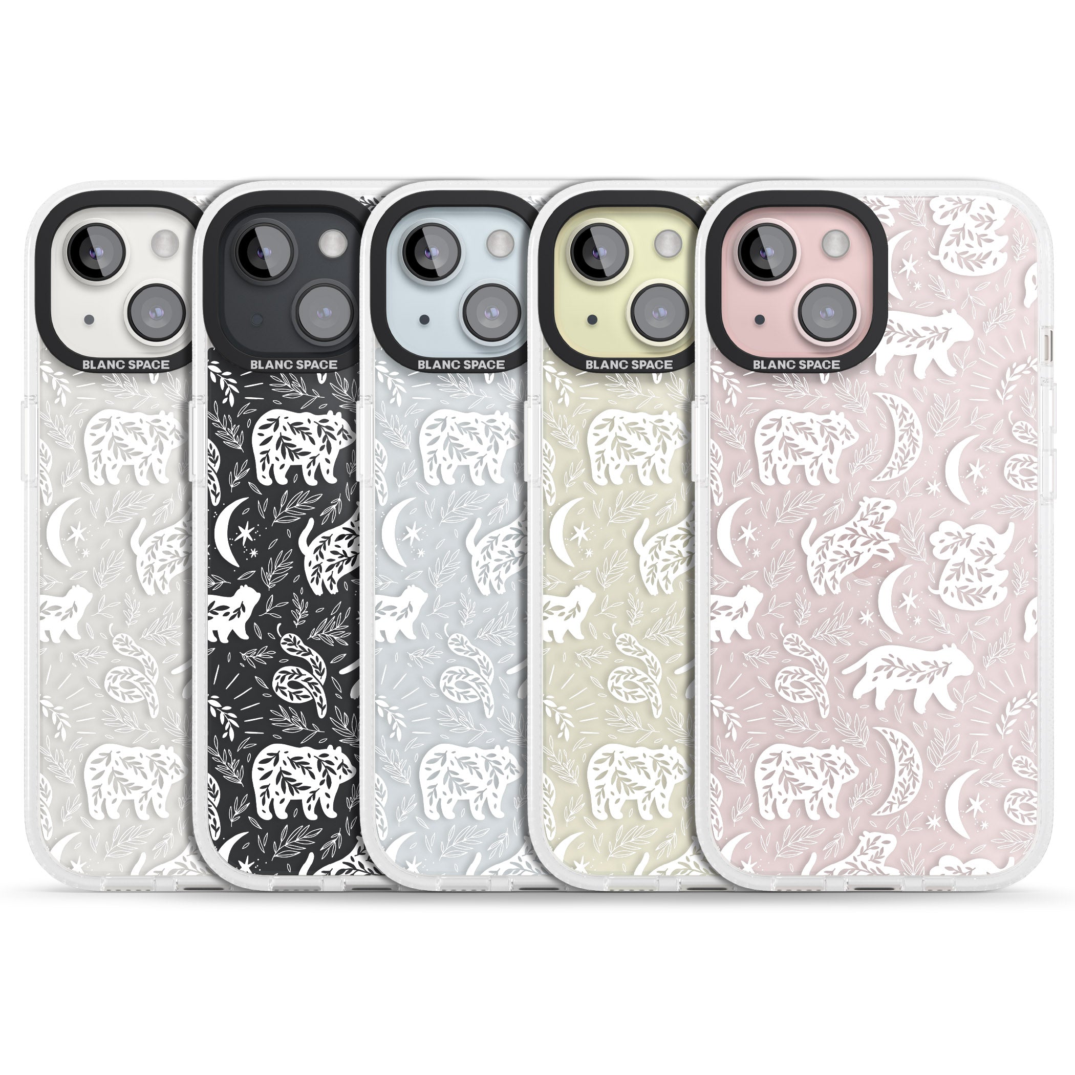 Forest Animal Silhouettes: White/Clear iPhone 15 / 14 / 13 Clear Case Impact Air - Blanc Space