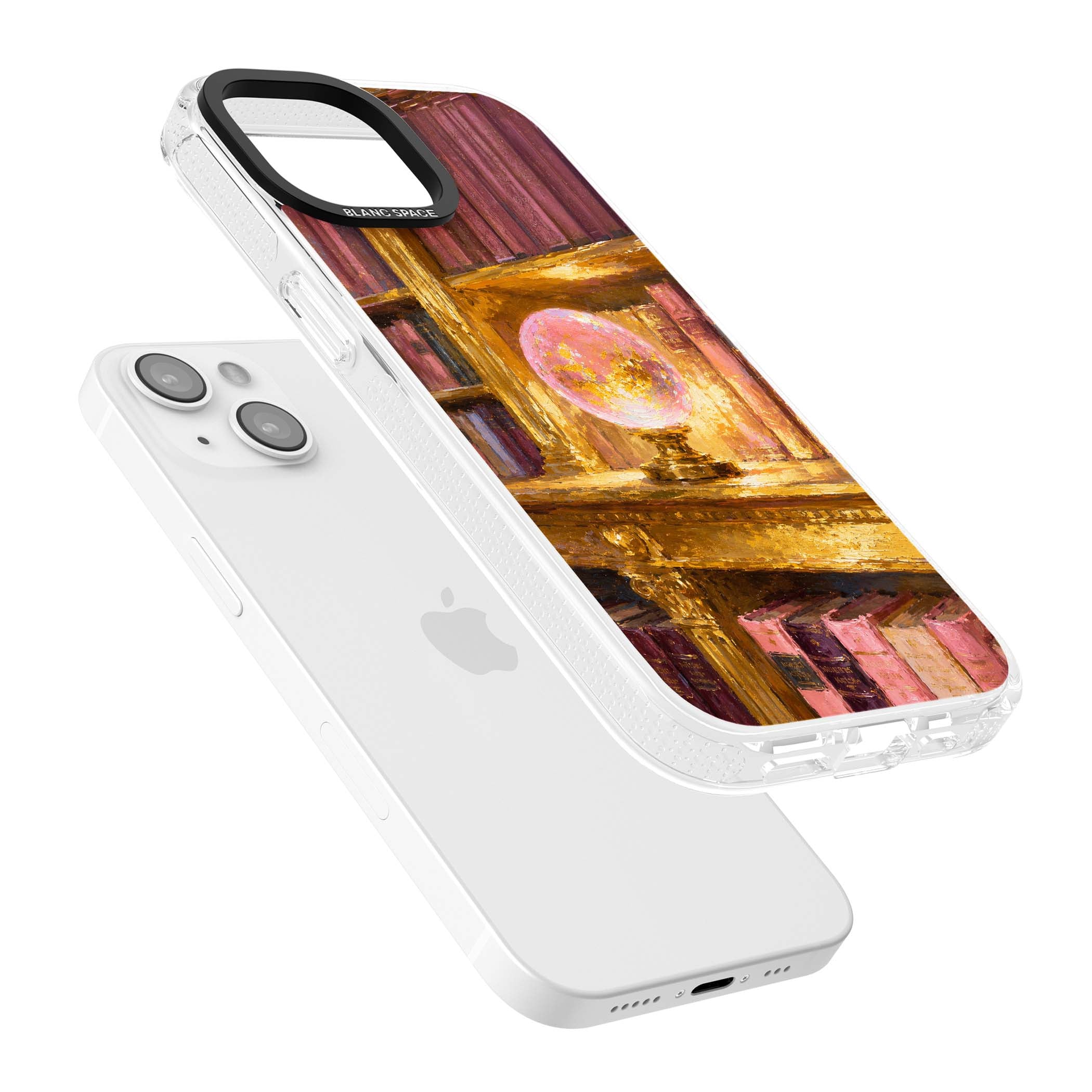 Gilded Library dark academia iPhone case featuring an oil painted crystal ball on a gilded library shelf with vintage | Clear Case Impact Air case for iPhone 15, iPhone 15 Plus