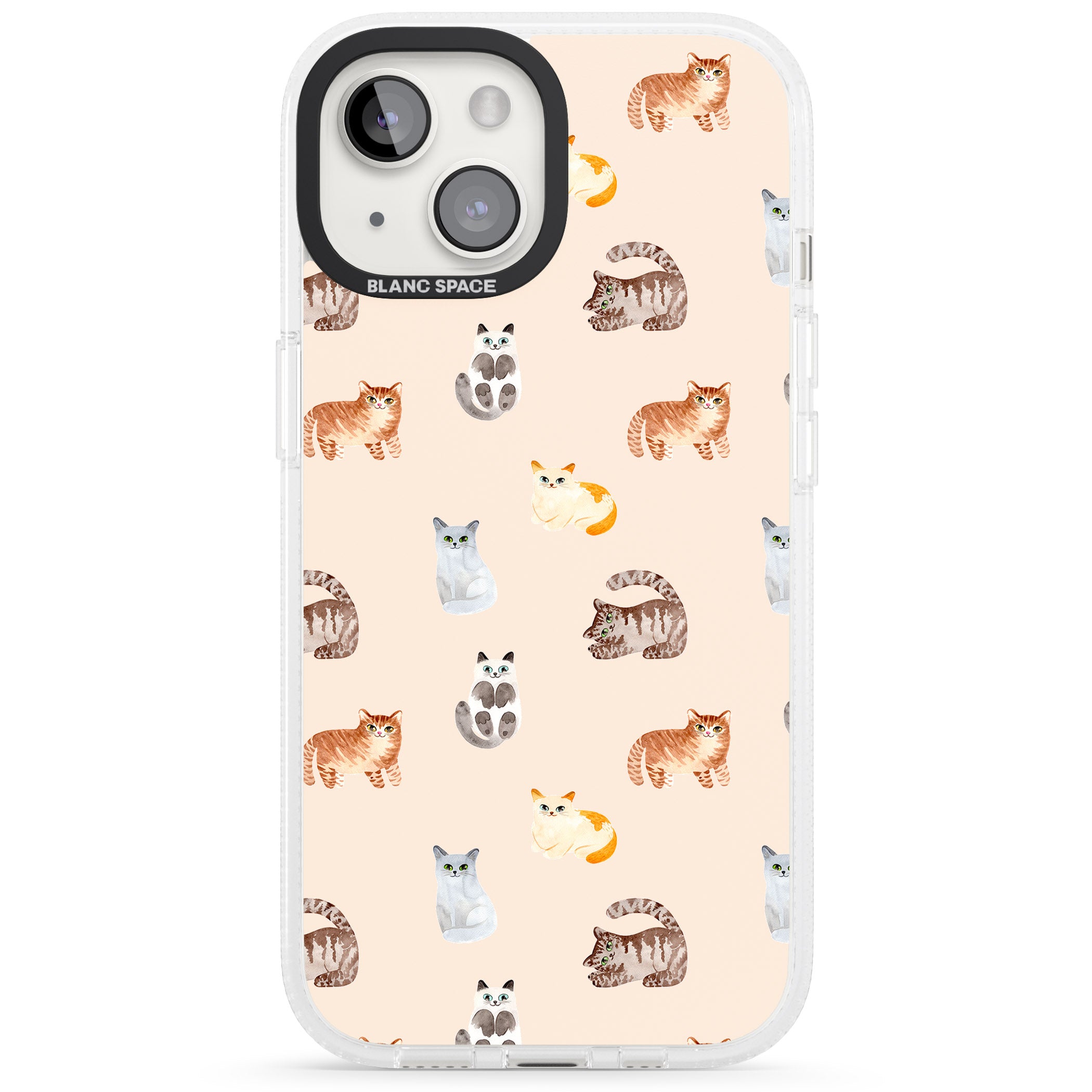 Cute Cat Pattern iPhone 15 / 14 / 13 Clear Case Impact Air - Blanc Space