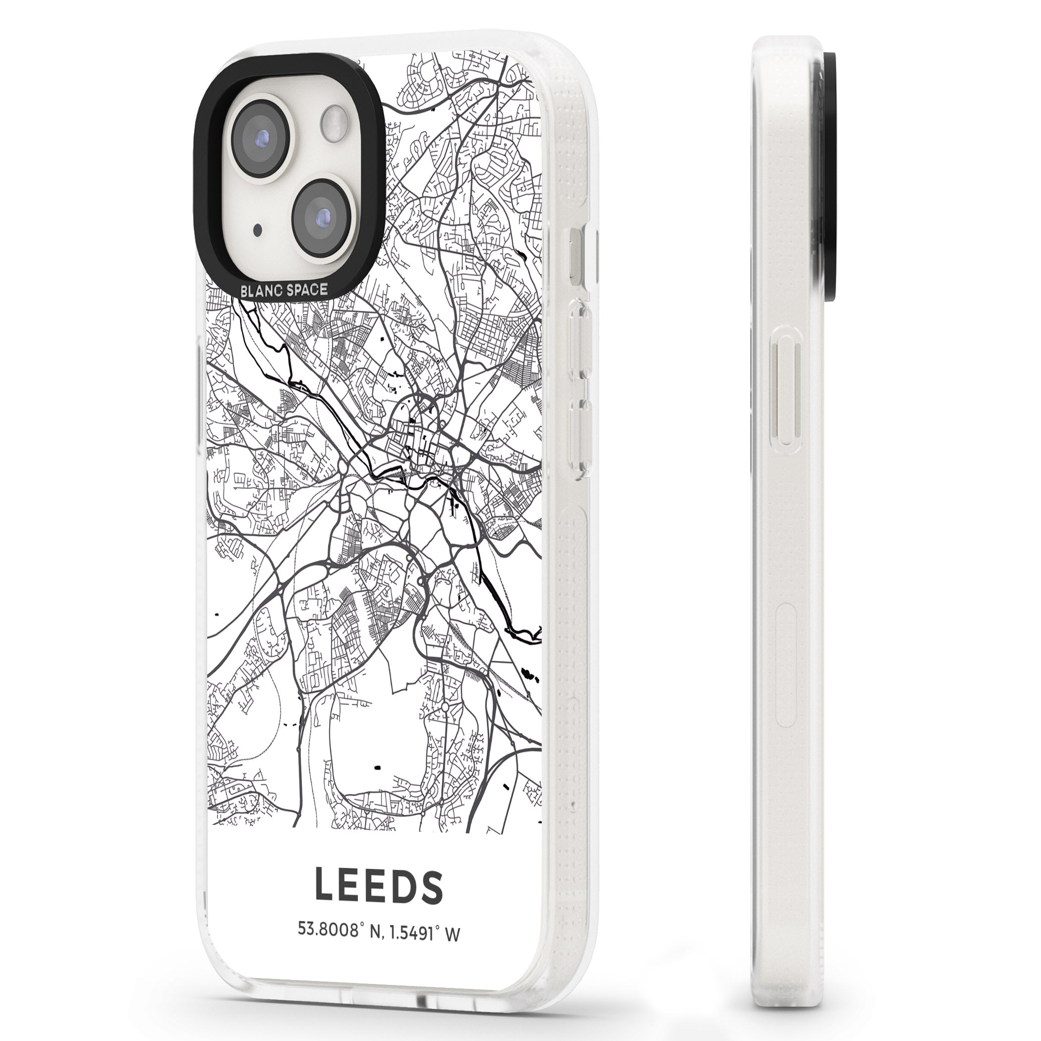Map of Leeds, England iPhone 15 / 14 / 13 Clear Case Impact Air - Blanc Space