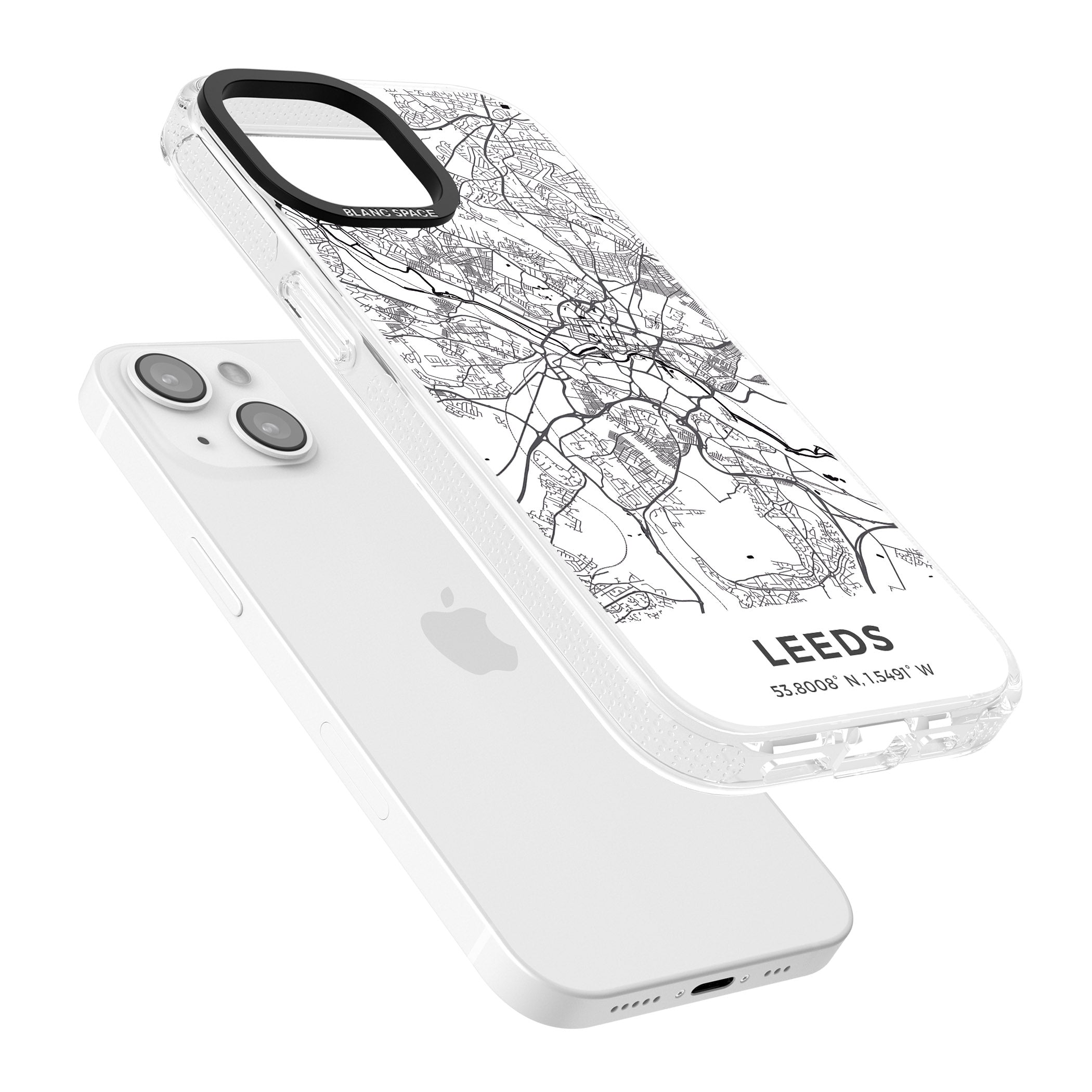 Map of Leeds, England iPhone 15 / 14 / 13 Clear Case Impact Air - Blanc Space
