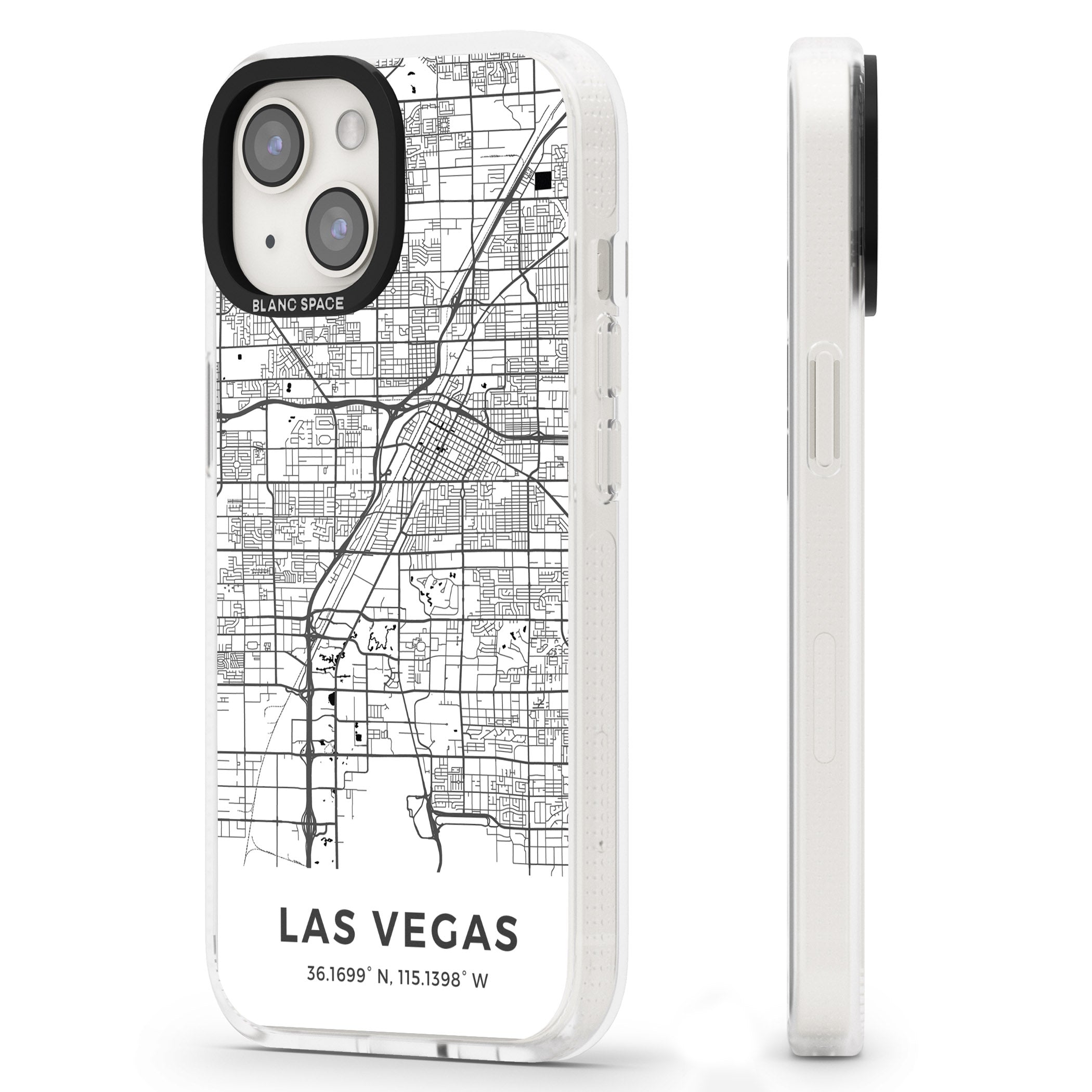 Map of Las Vegas, Nevada iPhone 15 / 14 / 13 Clear Case Impact Air - Blanc Space