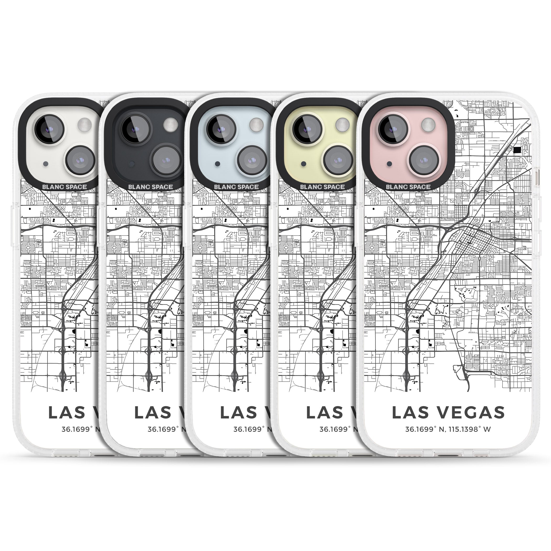 Map of Las Vegas, Nevada iPhone 15 / 14 / 13 Clear Case Impact Air - Blanc Space