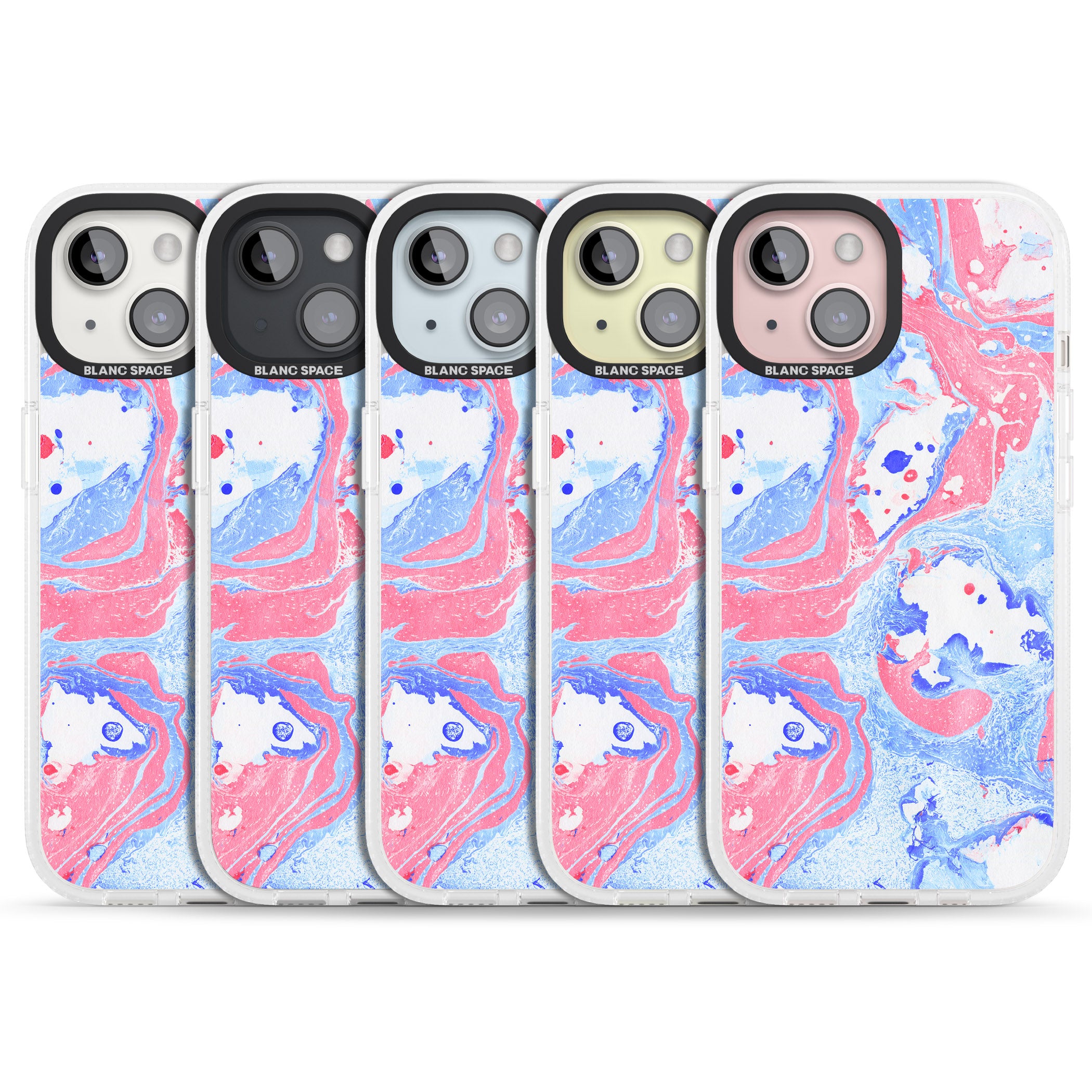 Pink, Blue & White Marbled Paper Pattern iPhone 15 / 14 / 13 Clear Case Impact Air - Blanc Space