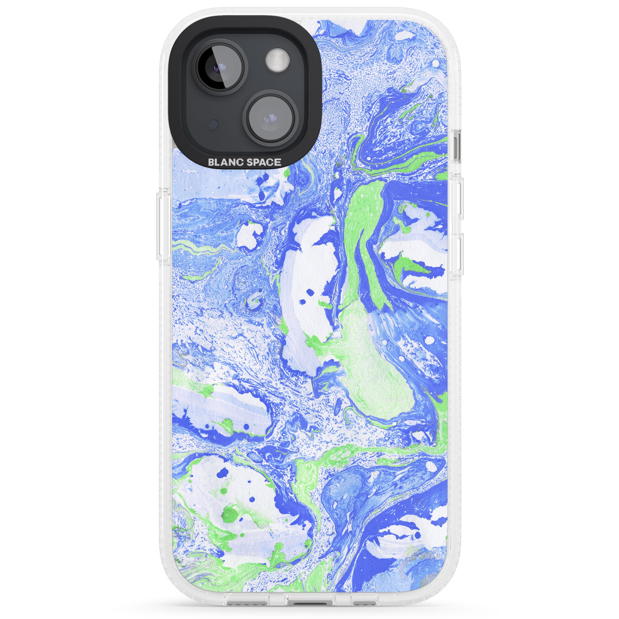 Dark Blue & Green Marbled Paper Pattern iPhone 15 / 14 / 13 Clear Case Impact Air - Blanc Space