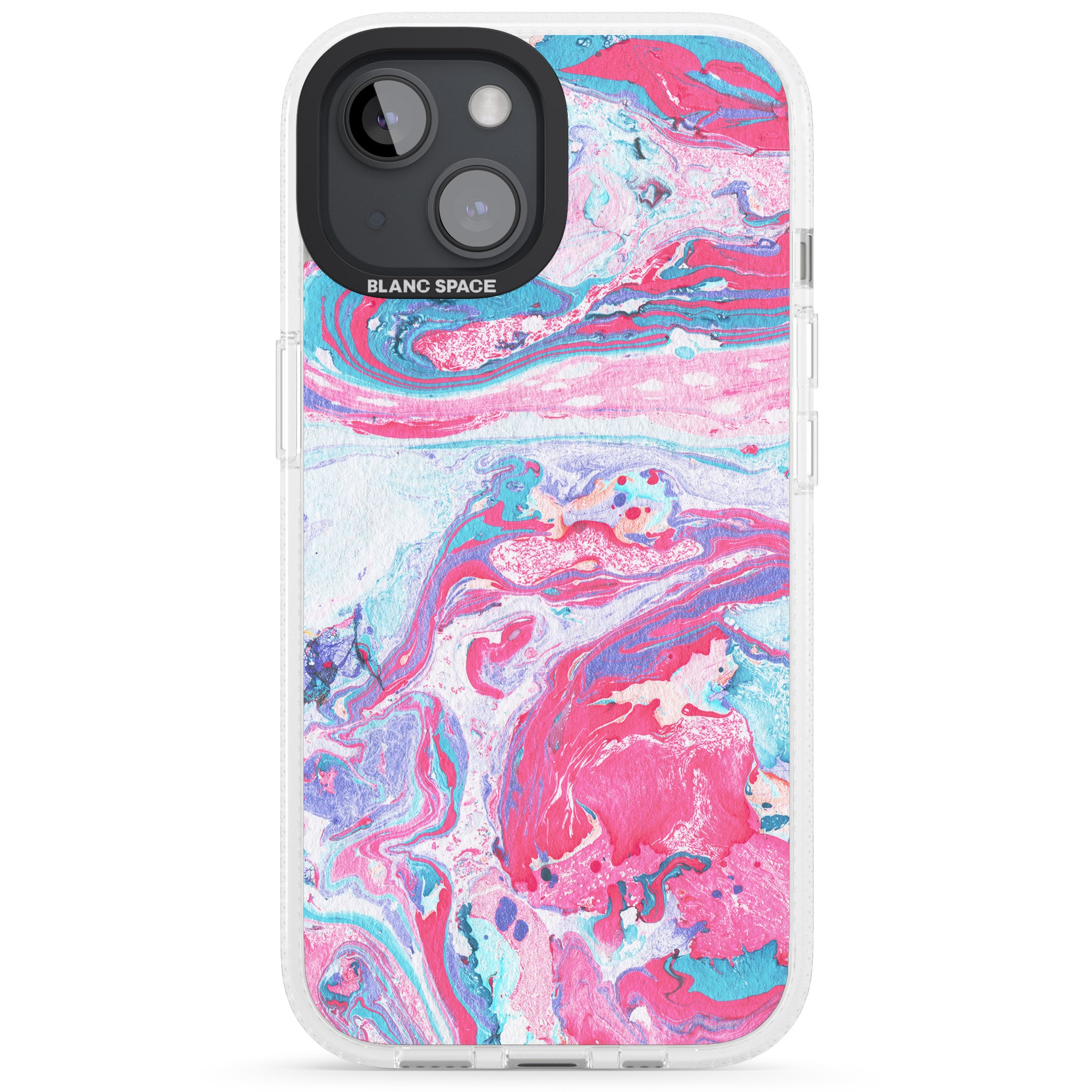 Pink, Blue & Purple Marbled Paper Pattern iPhone 15 / 14 / 13 Clear Case Impact Air - Blanc Space