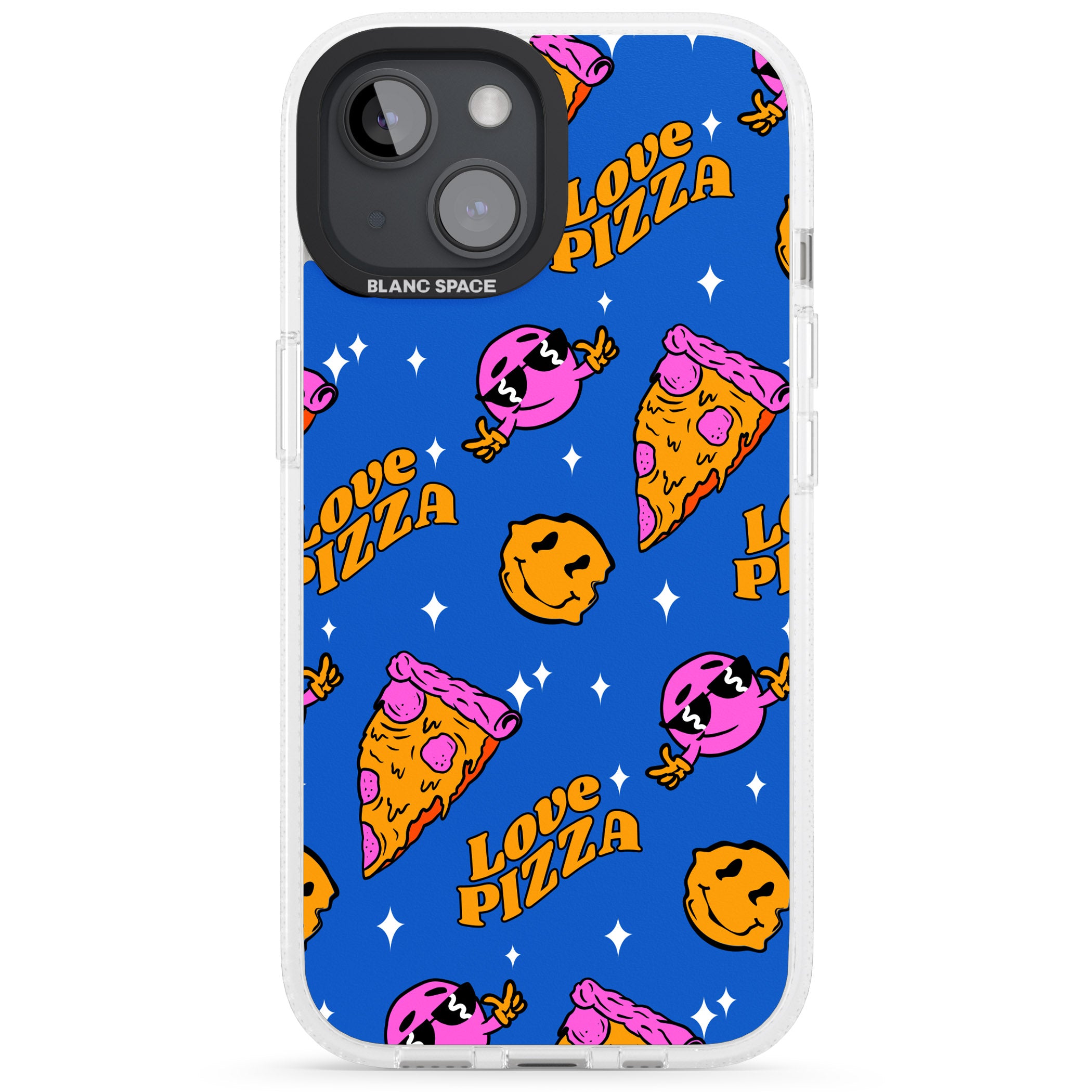 Psychedelic Love Pizza Pattern iPhone 15 / 14 / 13 Clear Case Impact Air - Blanc Space