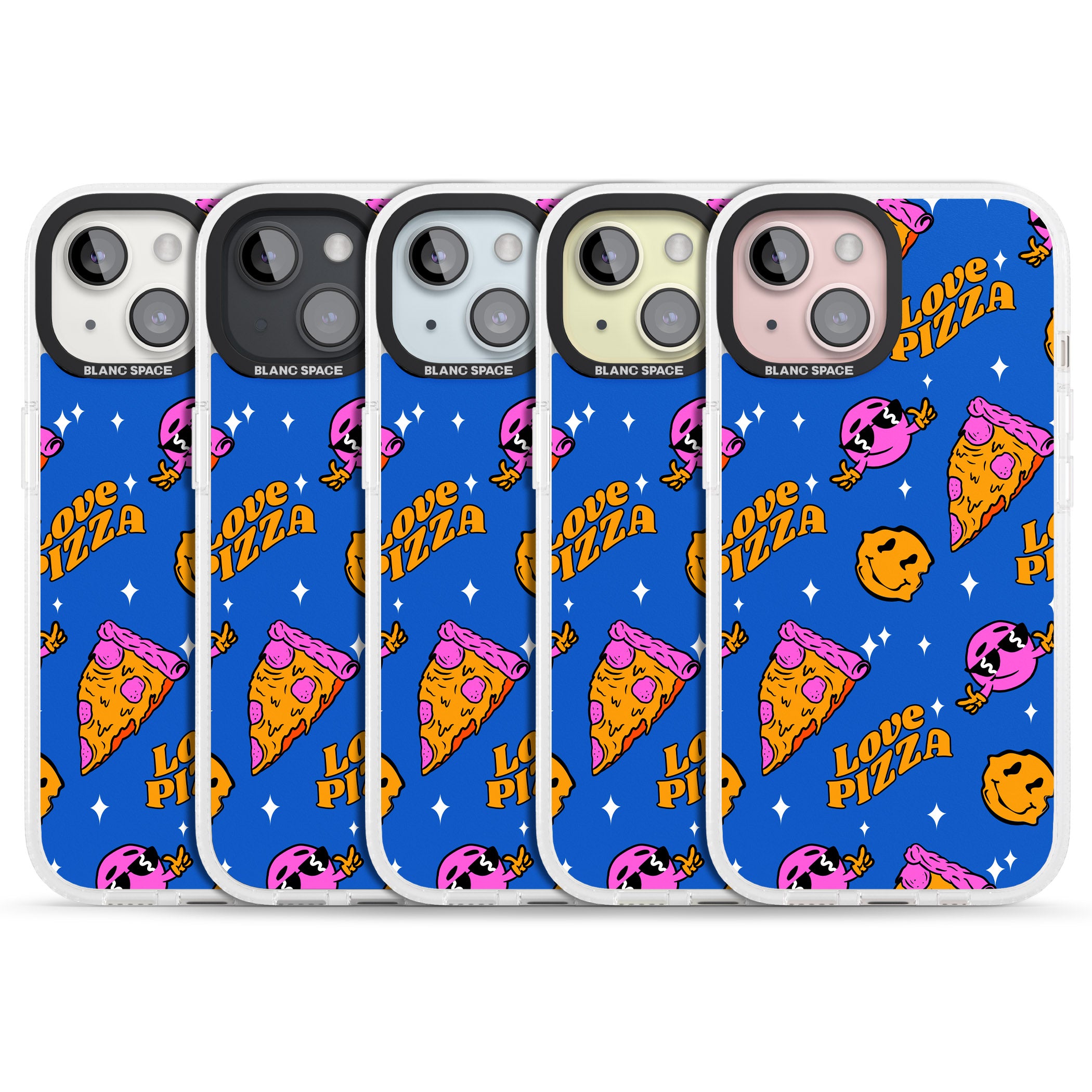 Psychedelic Love Pizza Pattern iPhone 15 / 14 / 13 Clear Case Impact Air - Blanc Space