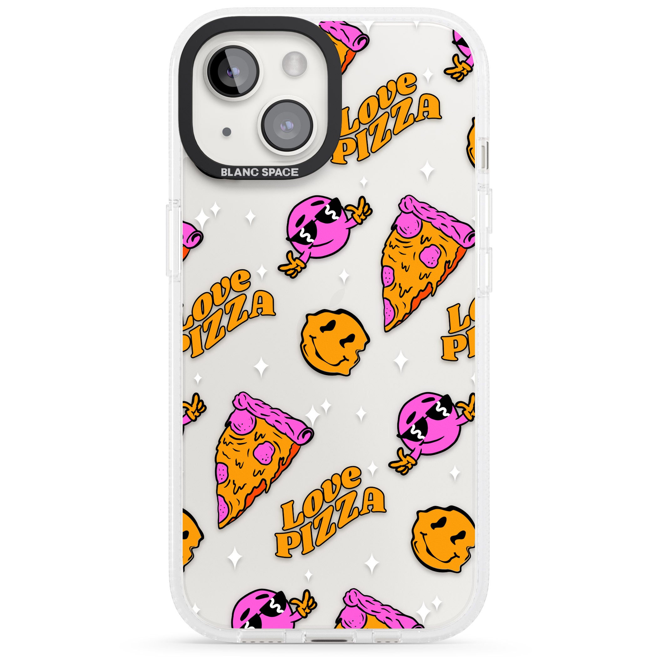 Psychedelic Love Pizza Pattern (Clear) iPhone 15 / 14 / 13 Clear Case Impact Air - Blanc Space