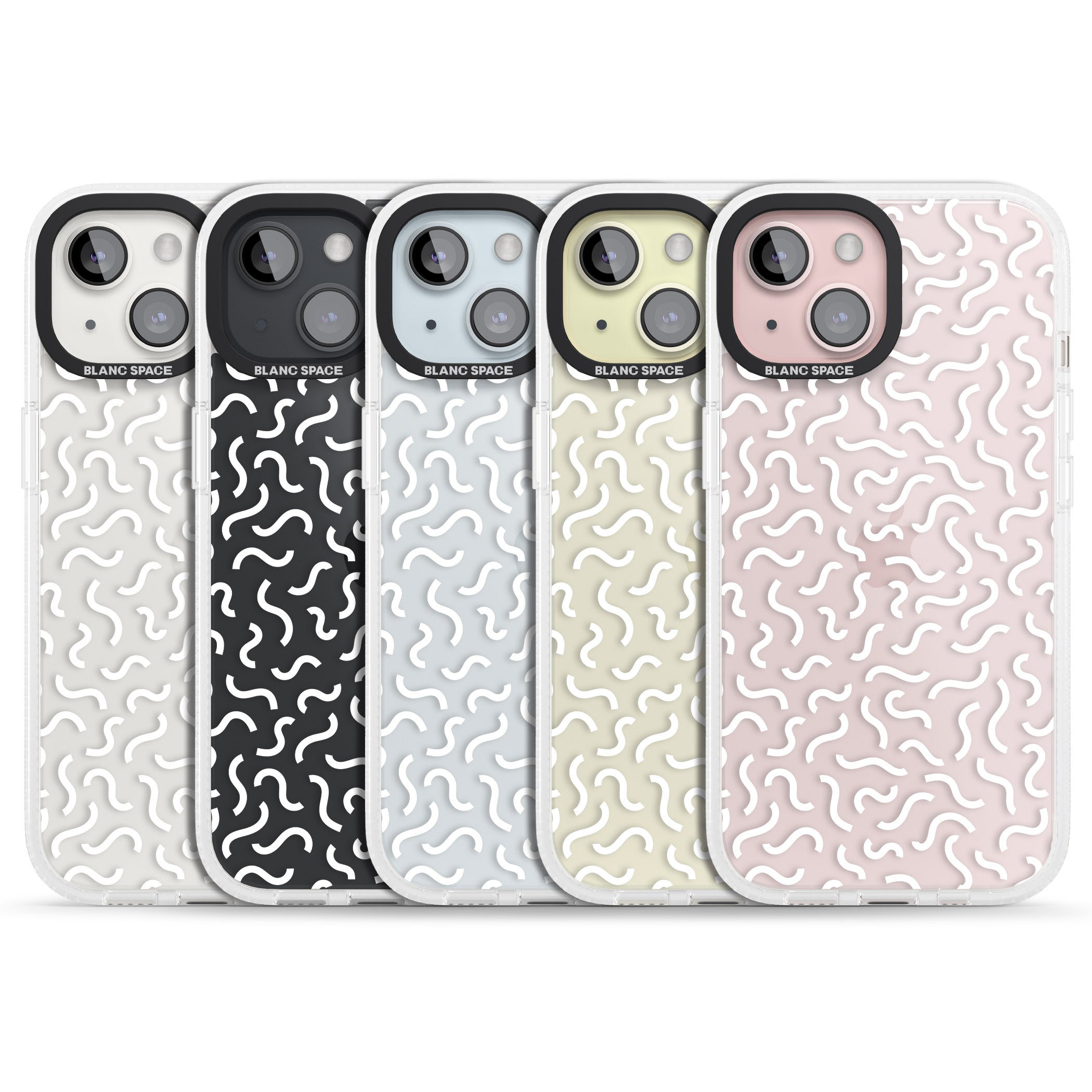 White Wavy Squiggles Memphis Retro Pattern Design iPhone 15 / 14 / 13 Clear Case Impact Air - Blanc Space