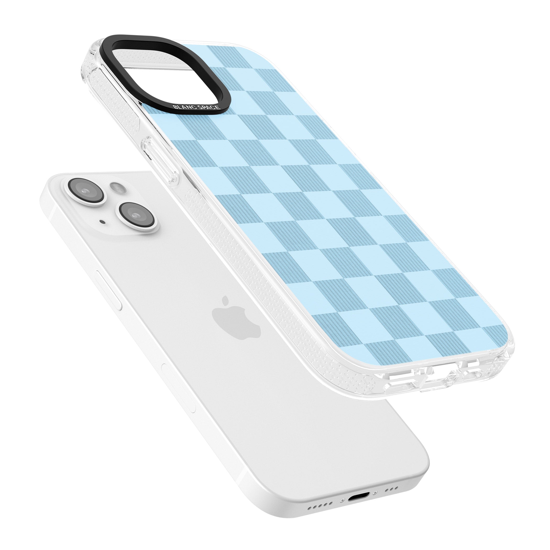 SKYBLUE CHECKERED iPhone 15 / 14 / 13 Clear Case Impact Air - Blanc Space