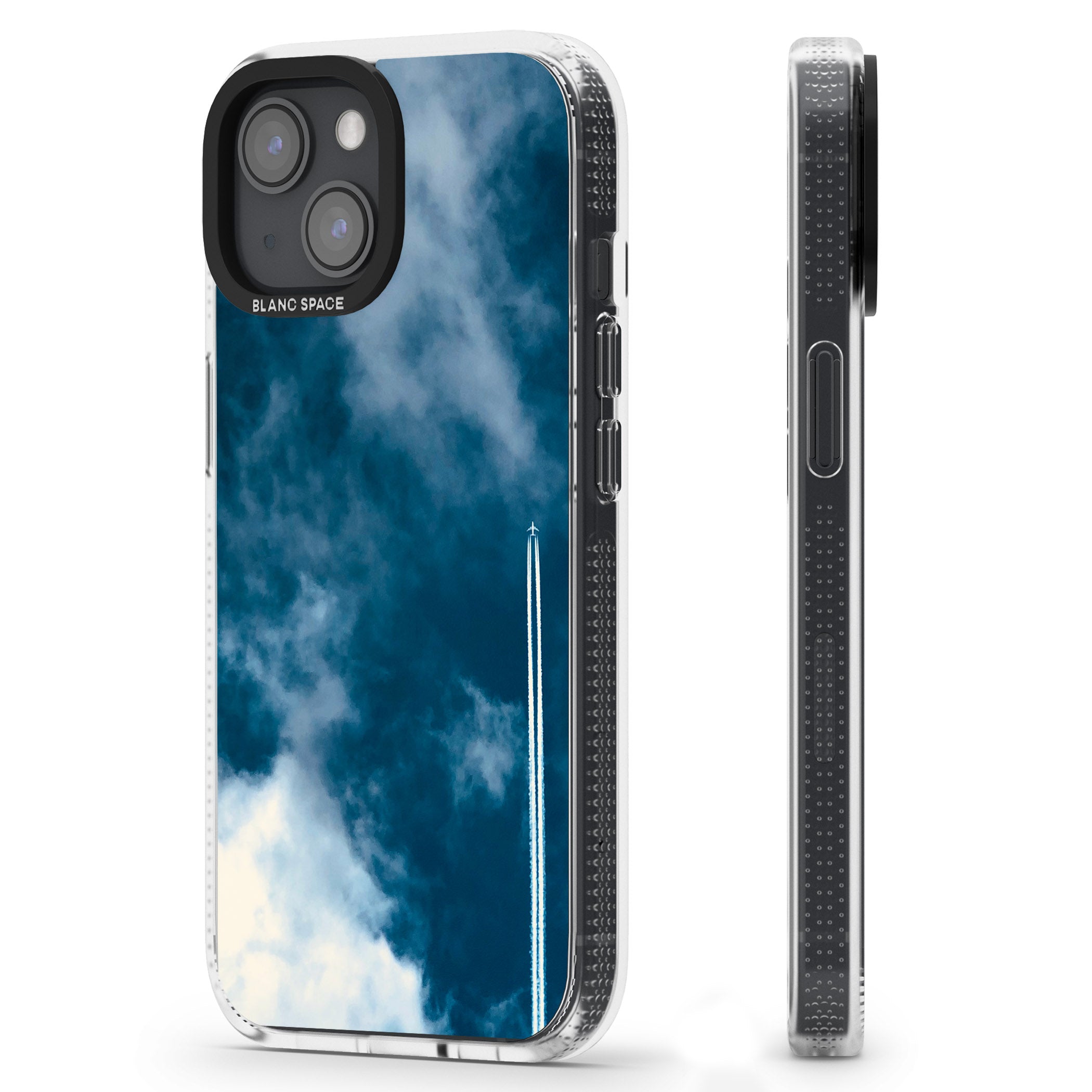 Plane in Cloudy Sky Photograph iPhone 15 / 14 / 13 Clear Case Impact Air - Blanc Space