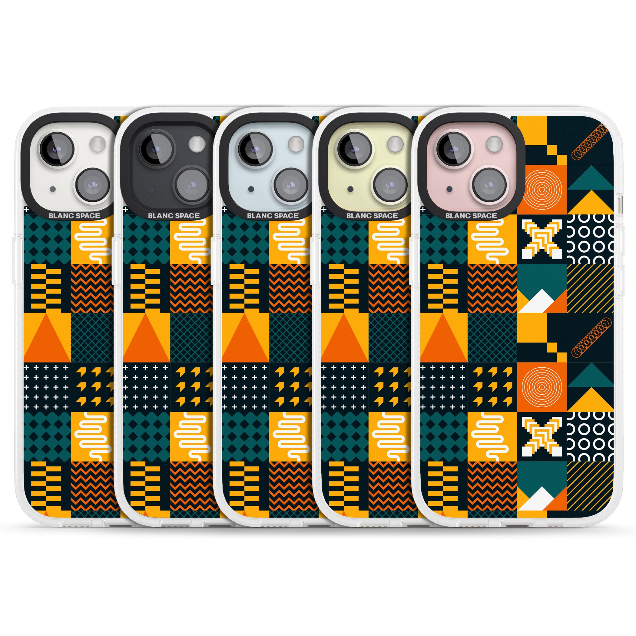 Funky Geometric Patterns: Orange & Dark Green iPhone 15 / 14 / 13 Clear Case Impact Air - Blanc Space