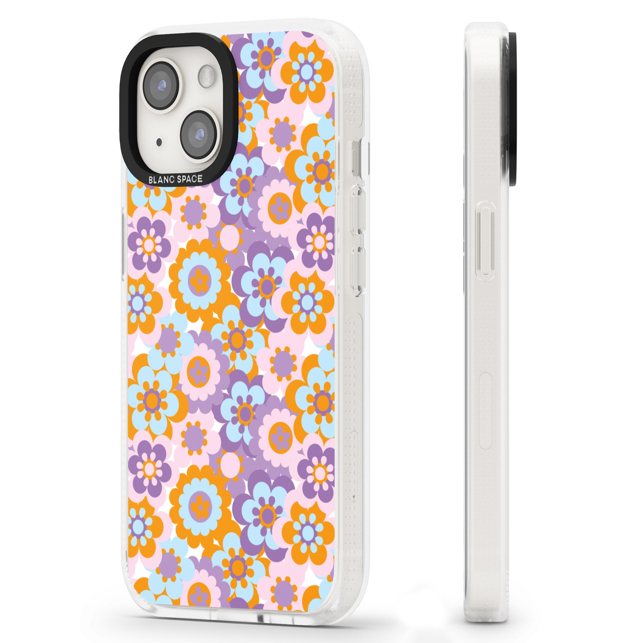 Flower Power Pattern iPhone 15 / 14 / 13 Clear Case Impact Air - Blanc Space