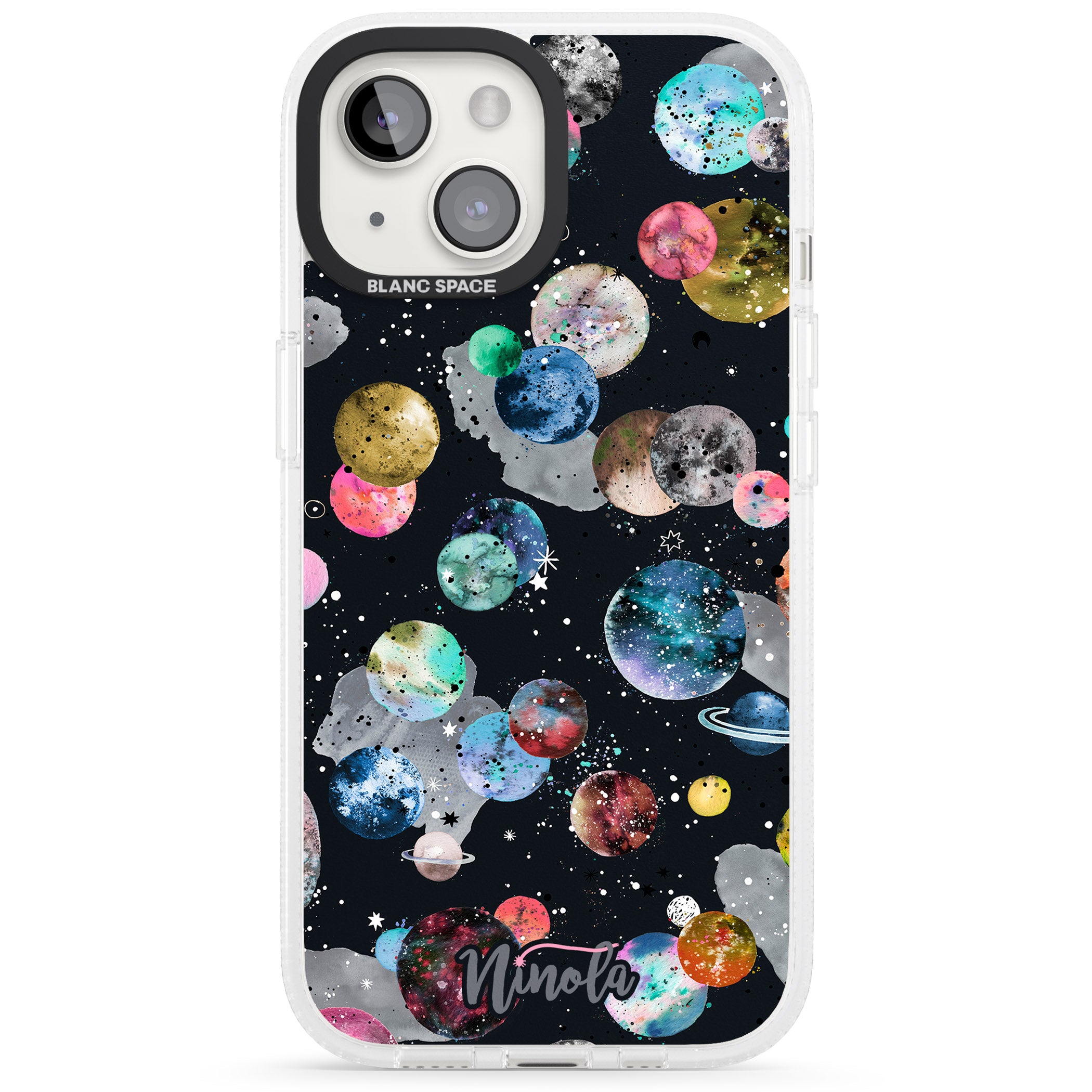 Space Planets iPhone 15 / 14 / 13 Clear Case Impact Air - Blanc Space