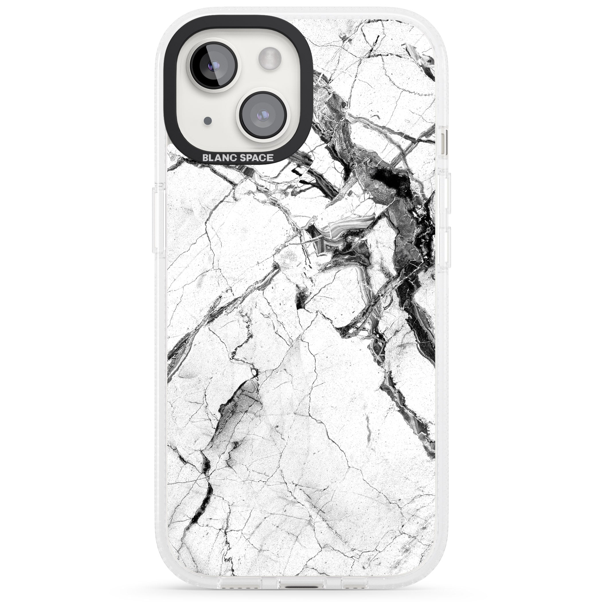 Black & White Stormy Marble iPhone 15 / 14 / 13 Clear Case Impact Air - Blanc Space