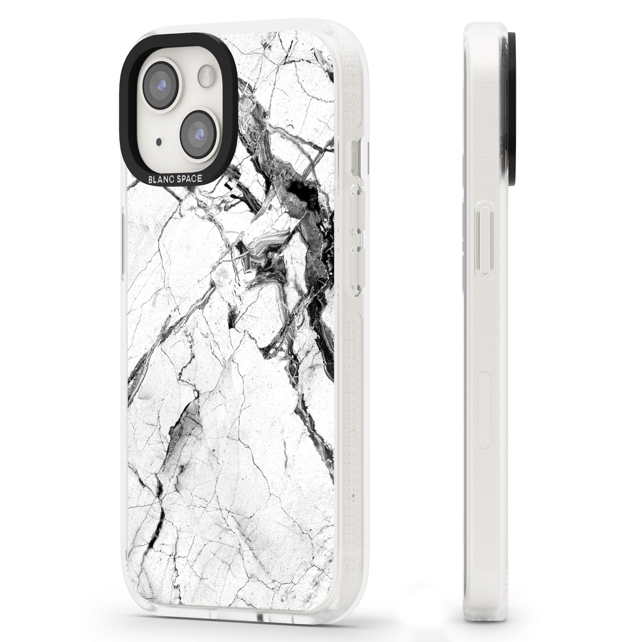 Black & White Stormy Marble iPhone 15 / 14 / 13 Clear Case Impact Air - Blanc Space