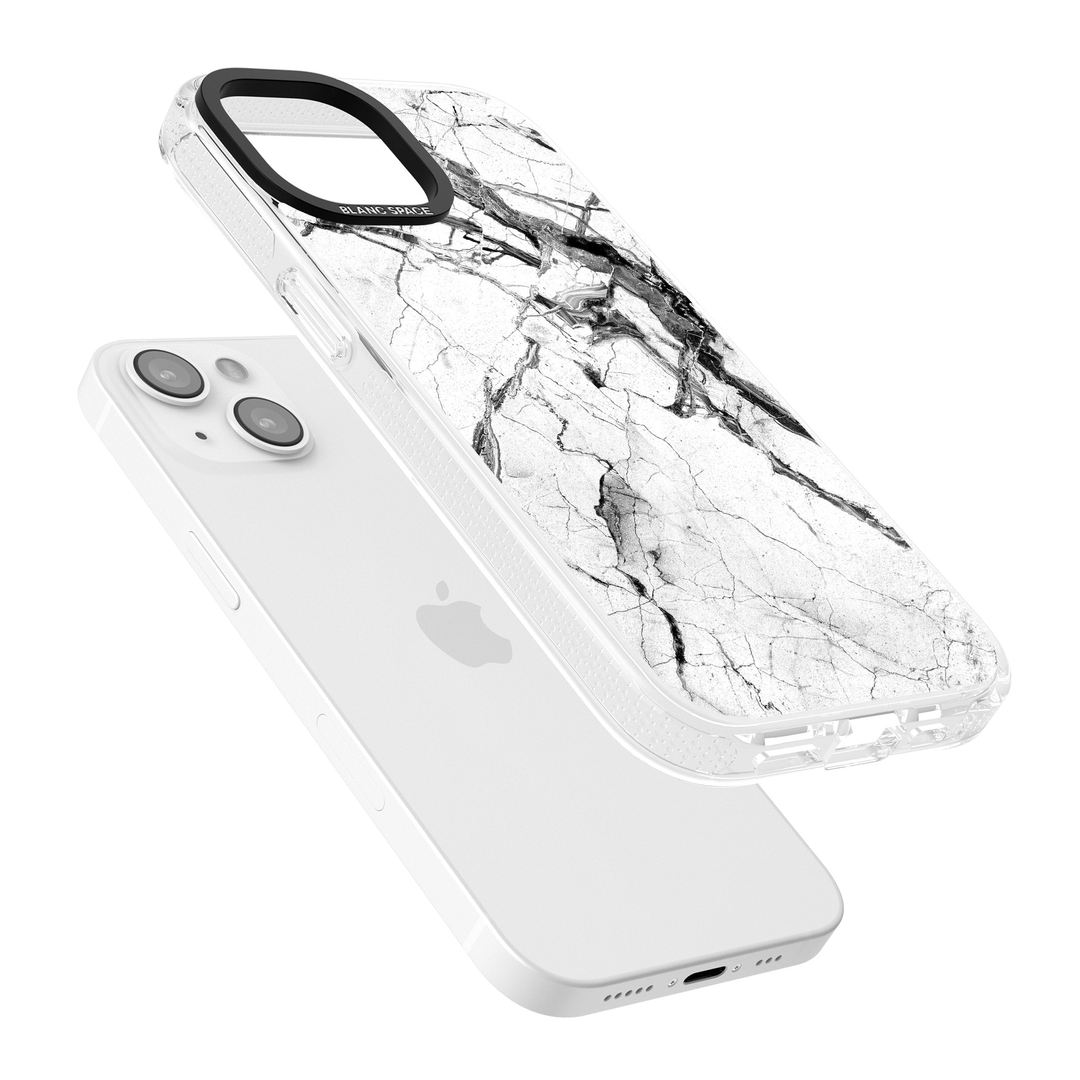 Black & White Stormy Marble iPhone 15 / 14 / 13 Clear Case Impact Air - Blanc Space