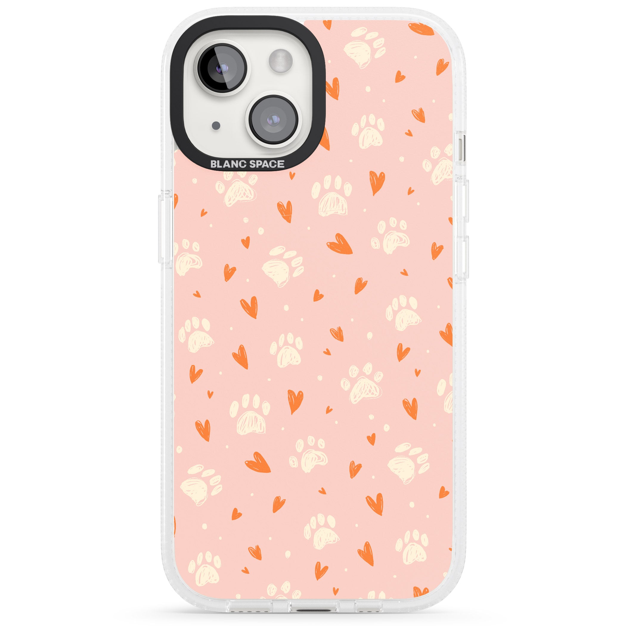 Paws & Hearts Pattern iPhone 15 / 14 / 13 Clear Case Impact Air - Blanc Space