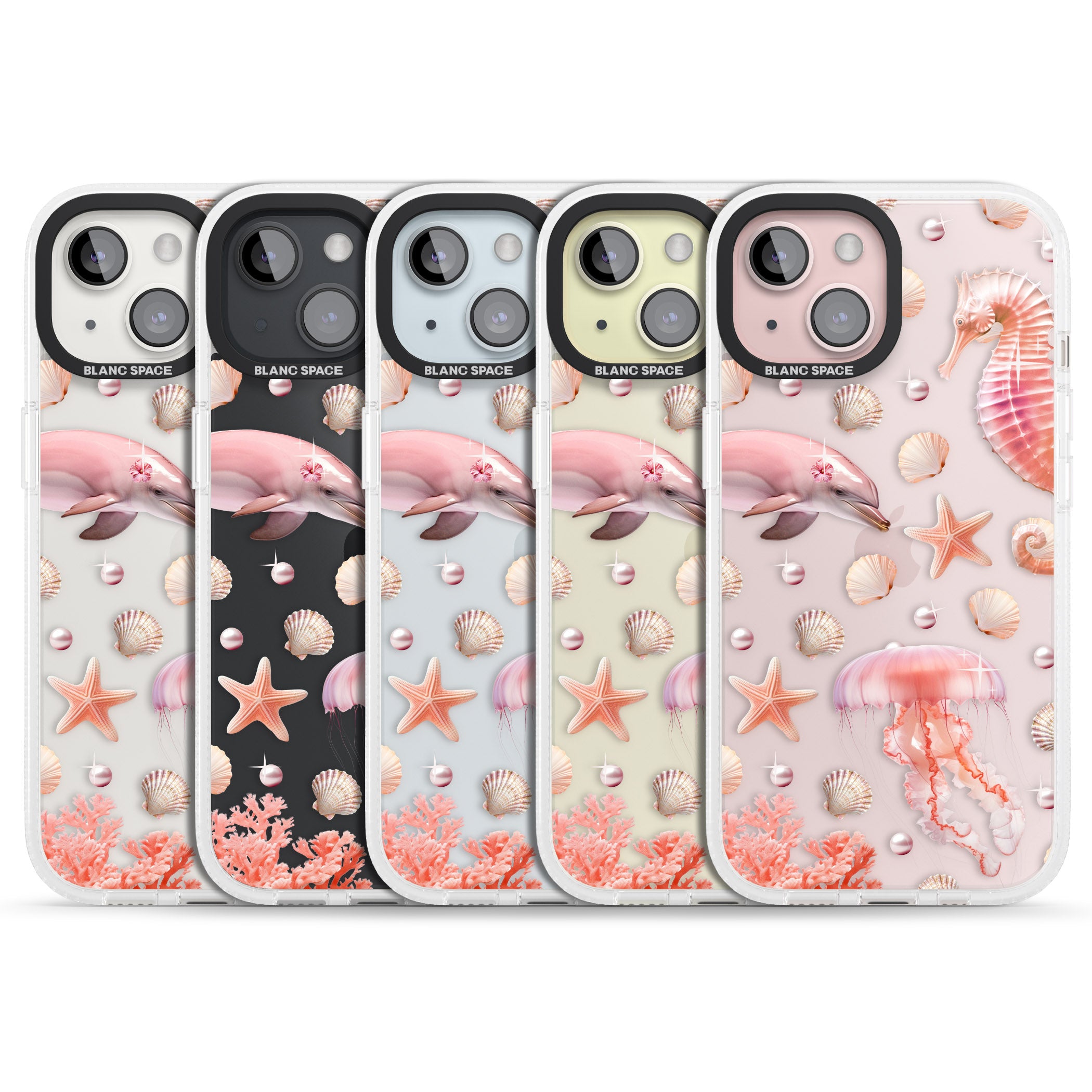 Pink Sealife iPhone 15 / 14 / 13 Clear Case Impact Air - Blanc Space