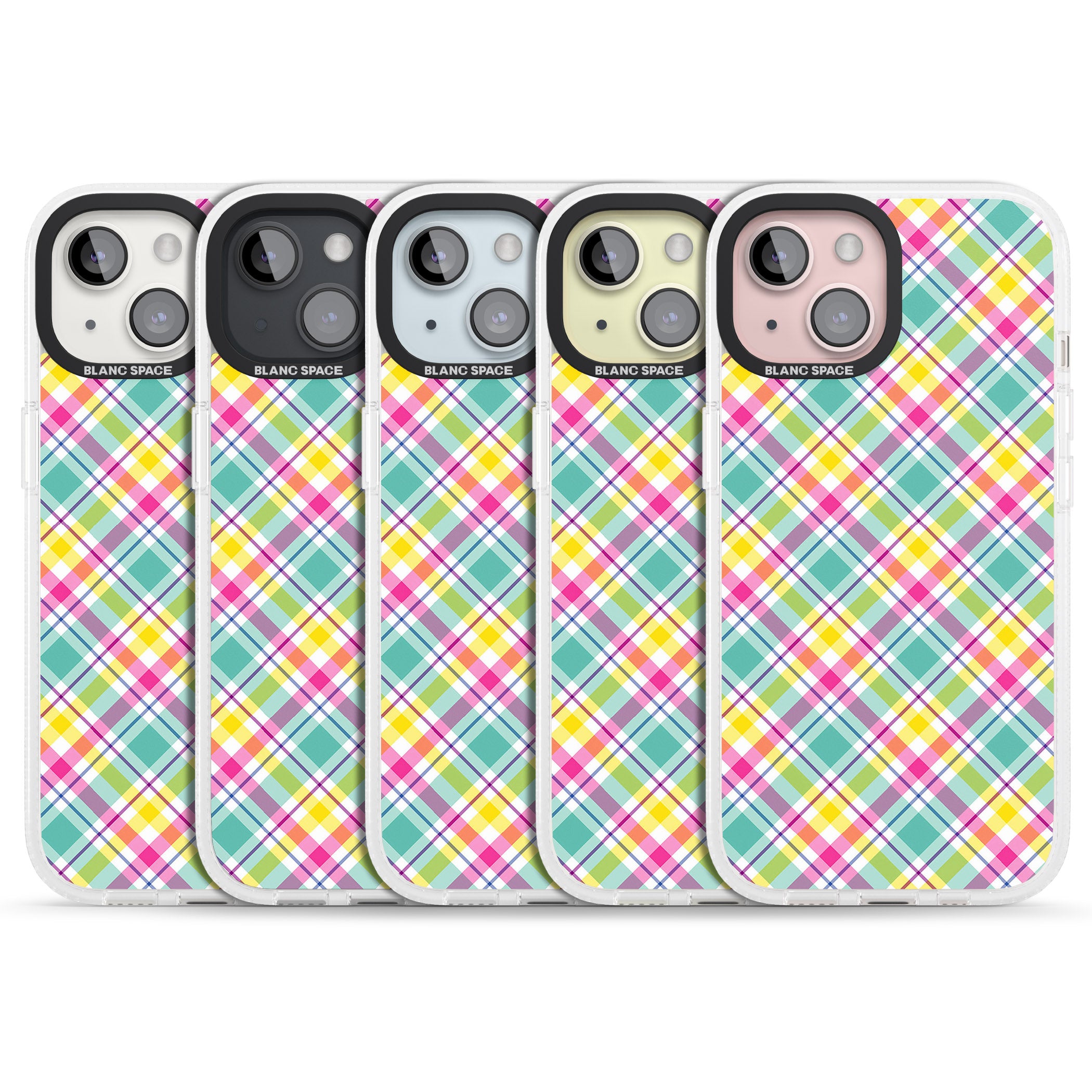 Crosshatch Plaid iPhone 15 / 14 / 13 Clear Case Impact Air - Blanc Space