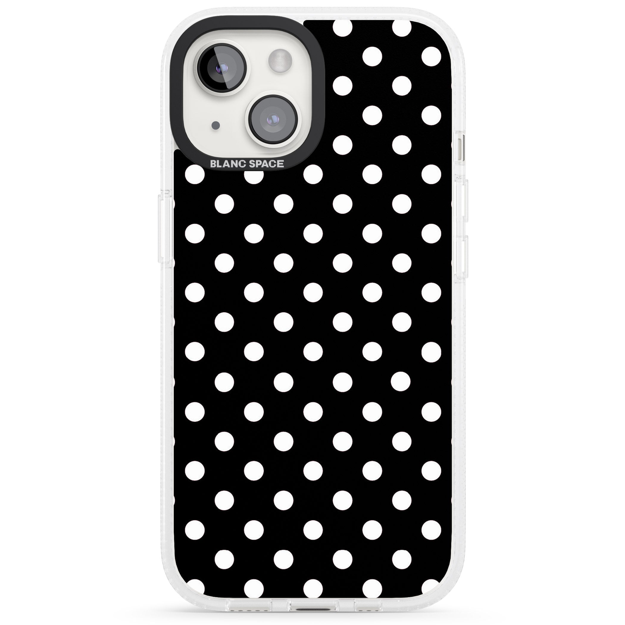 Designer Chic Black Polka Dot iPhone 15 / 14 / 13 Clear Case Impact Air - Blanc Space